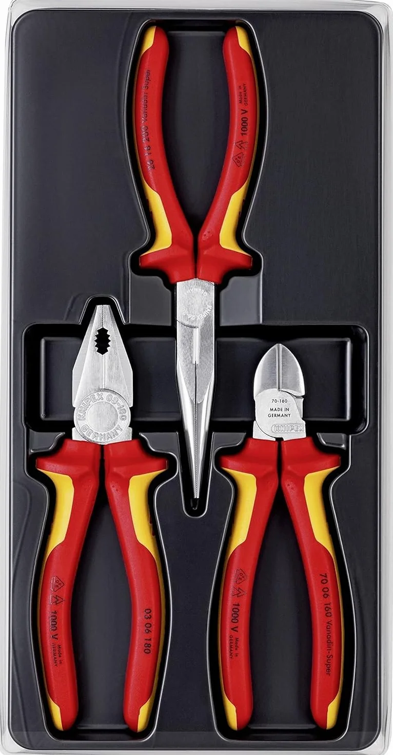 KNIPEX Assortimento sicurezza 1 x 03 06 180, 1 x 26 16 200, 1 x 70 06 160, 00 20 12
