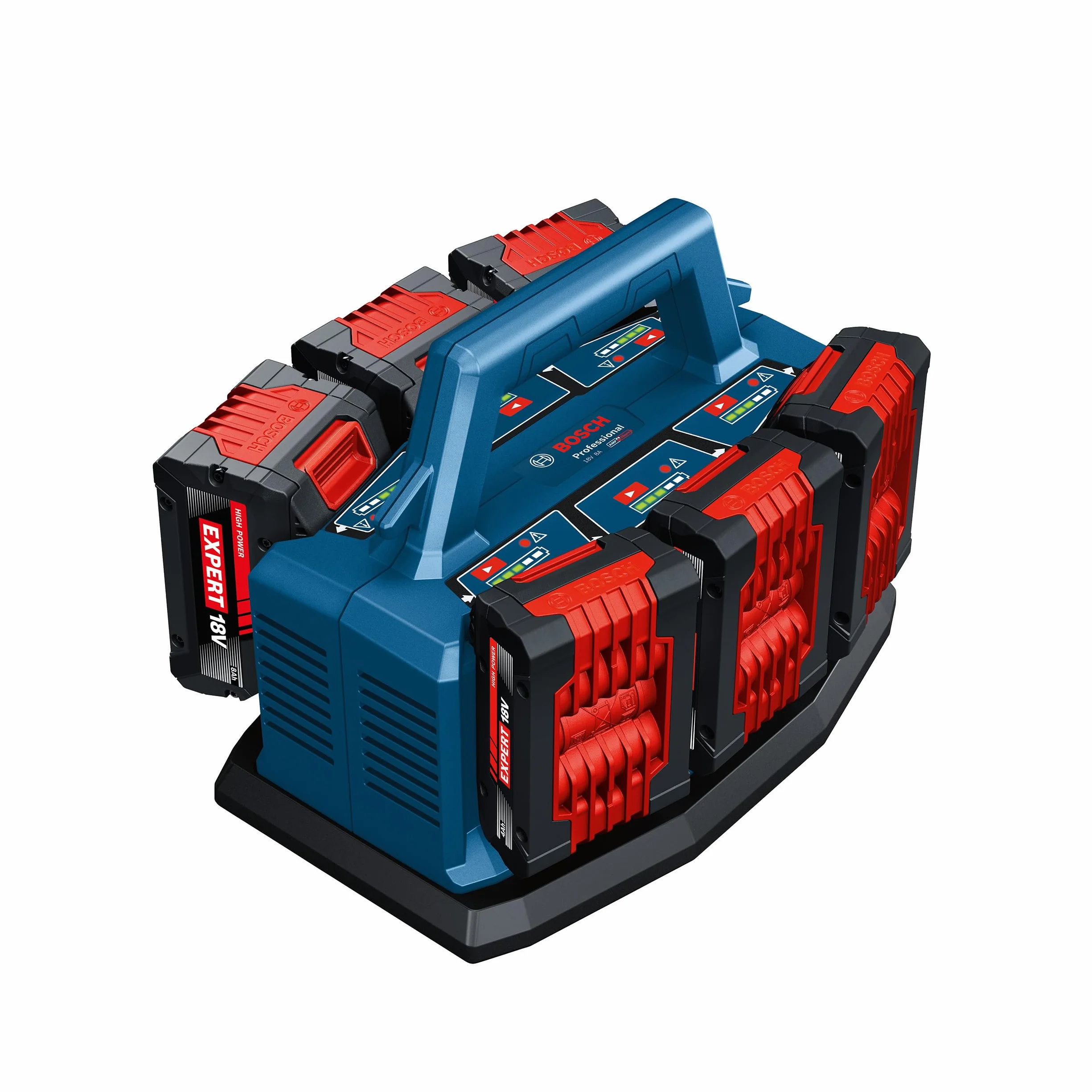 Bosch Professional 18V System Caricabatteria multiplo GAL 18V6-8 (incl. corrente di carica della batteria: 8A, incl. adattatore L-BOXX, senza batteria)