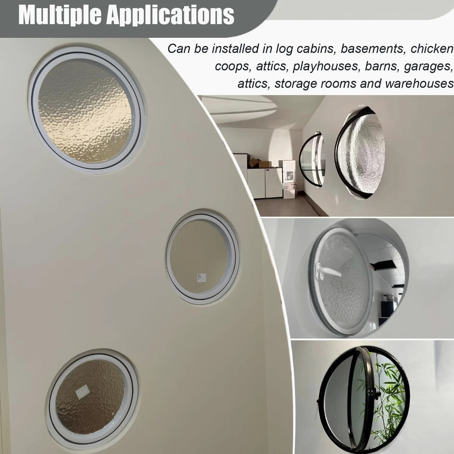 Finestre Finestra Rotonda, Finestra di Ventilazione Girevole a 360° con Maniglie, Finestra per Studio Cucina Soffitta con Telaio in Lega di Alluminio con Vetro Temperato Ondulato(White,60 cm (23 5/8")