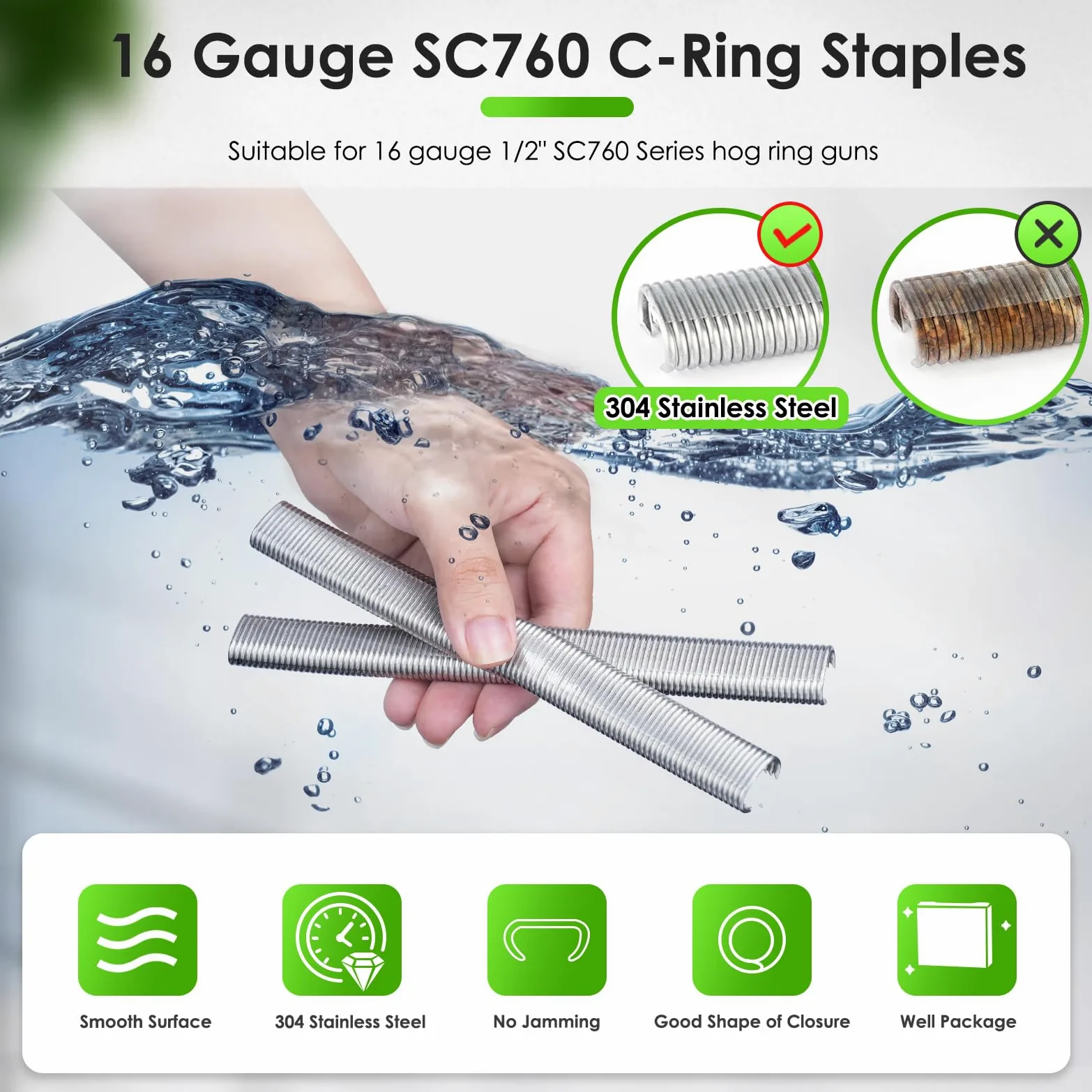 China-top - Graffette ad anello in argento 16 calibro in zincato o 304SS per gabbie metalliche, recinzioni e fissaggio (acciaio inossidabile 304, 18.000 pz/scatola)
