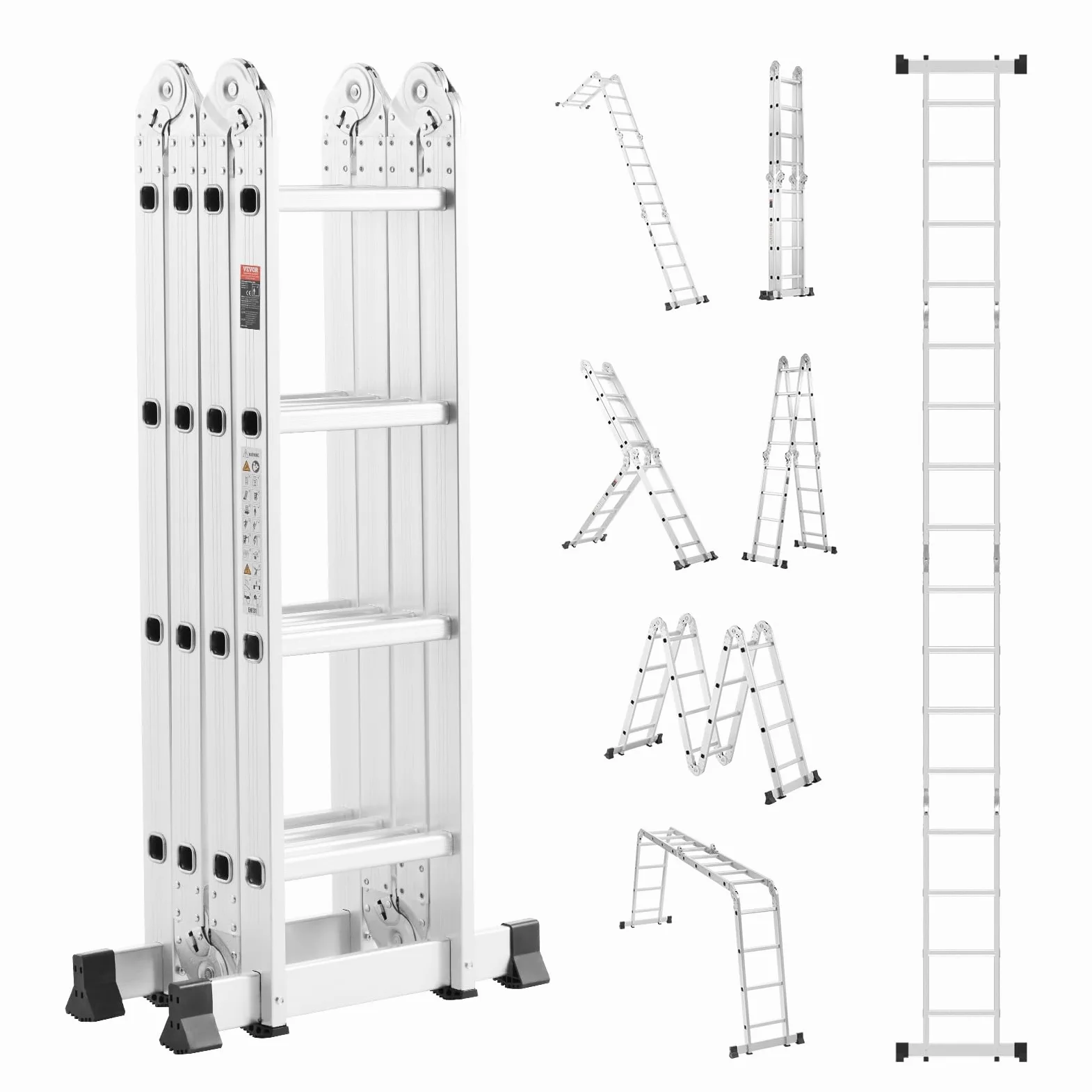 VEVOR Scala Pieghevole Multiuso, Scala Telescopica Regolabile 4 Gradini con Struttura ad A, Scala Estensibile per Impieghi Gravosi con Altezza 4,7 m Capacità 149,7 kg per Lavori Domestici all'Aperto