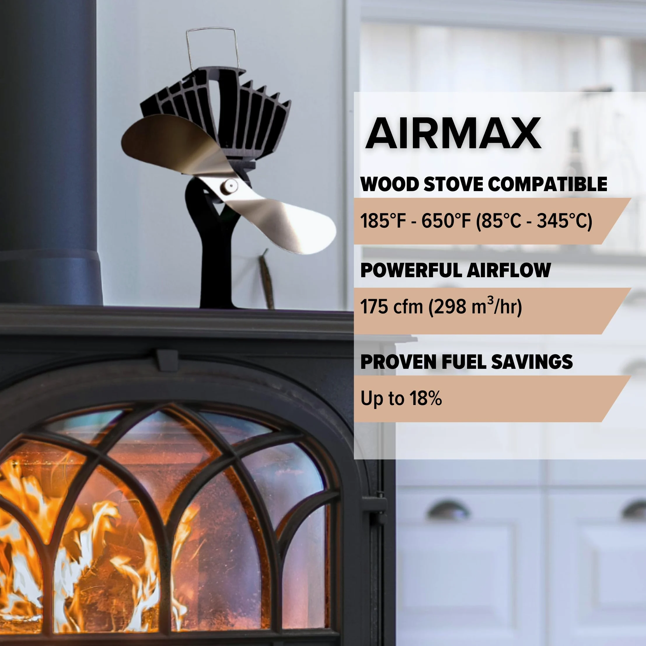 Ecofan 812AMKBX - Ventola per stufa a legna, alimentata a calore, in nichel, bilingue