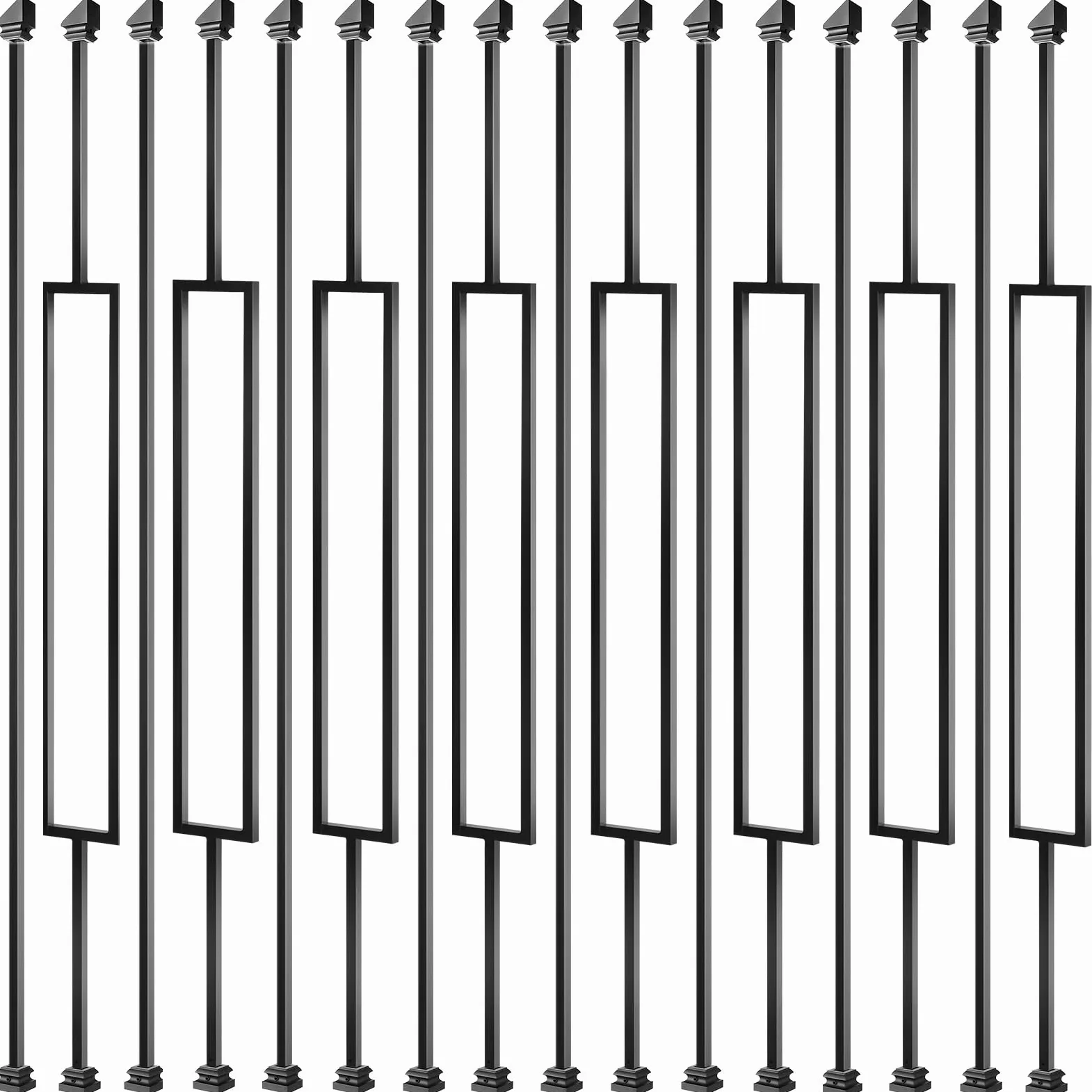 Balaustre per ponte, confezione da 16 balaustre in ferro battuto, mandrini in metallo per ringhiere da 1,27 cm, balaustre per scale con 32 scarpe a balaustra in ferro (8 dritte + 8