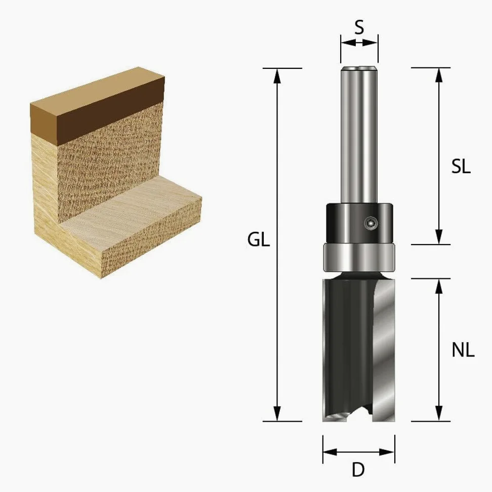 ENT 11659 Fresa per fresatura a filo carburo, codolo (S) 8 mm, diametro (D) 20 mm, NL 25 mm, SL 32 mm, GL 69 mm, con cuscinetto a sfere sul codolo