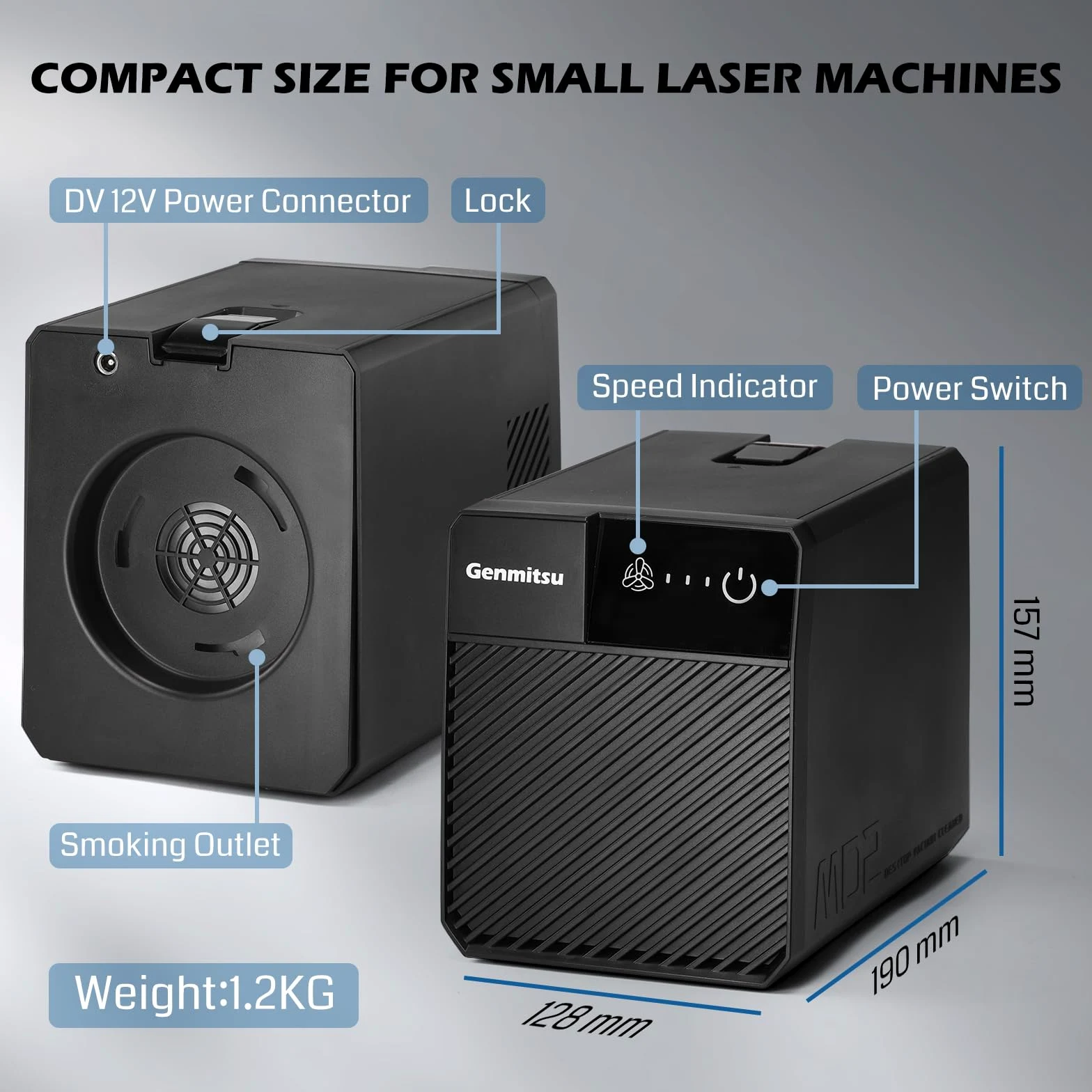 Purificatore di fumo Genmitsu per incisore laser per chioschi, estrattore di fumi portatile con filtrazione a cinque strati, controllo regolabile a 3 velocità