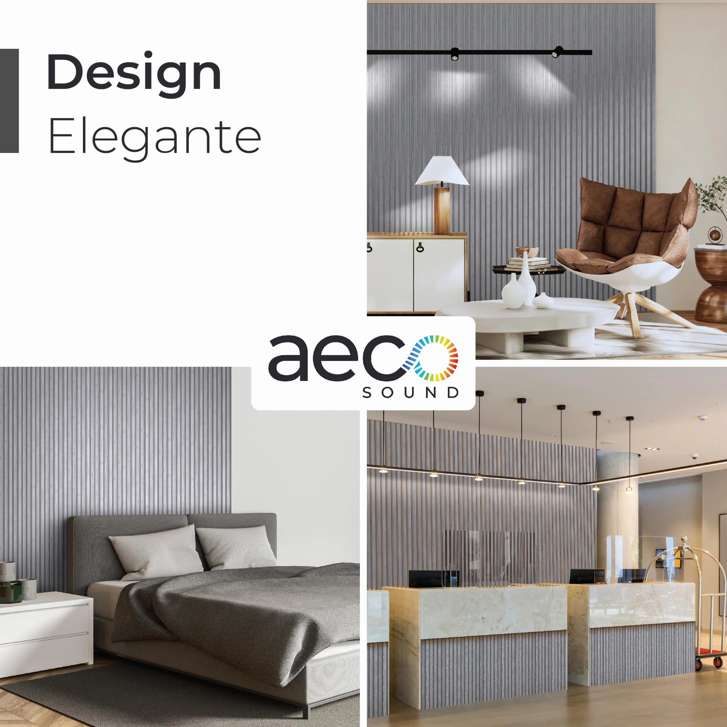 Pannelli Acustici In Legno, 2 Pezzi Da 120x60 cm (= 1,44m²) - Feutre Acustico (Grigio) & Placcatura In Legno Vero (Pera) - Rivestimento Murale 3D, Isolamento Acustico