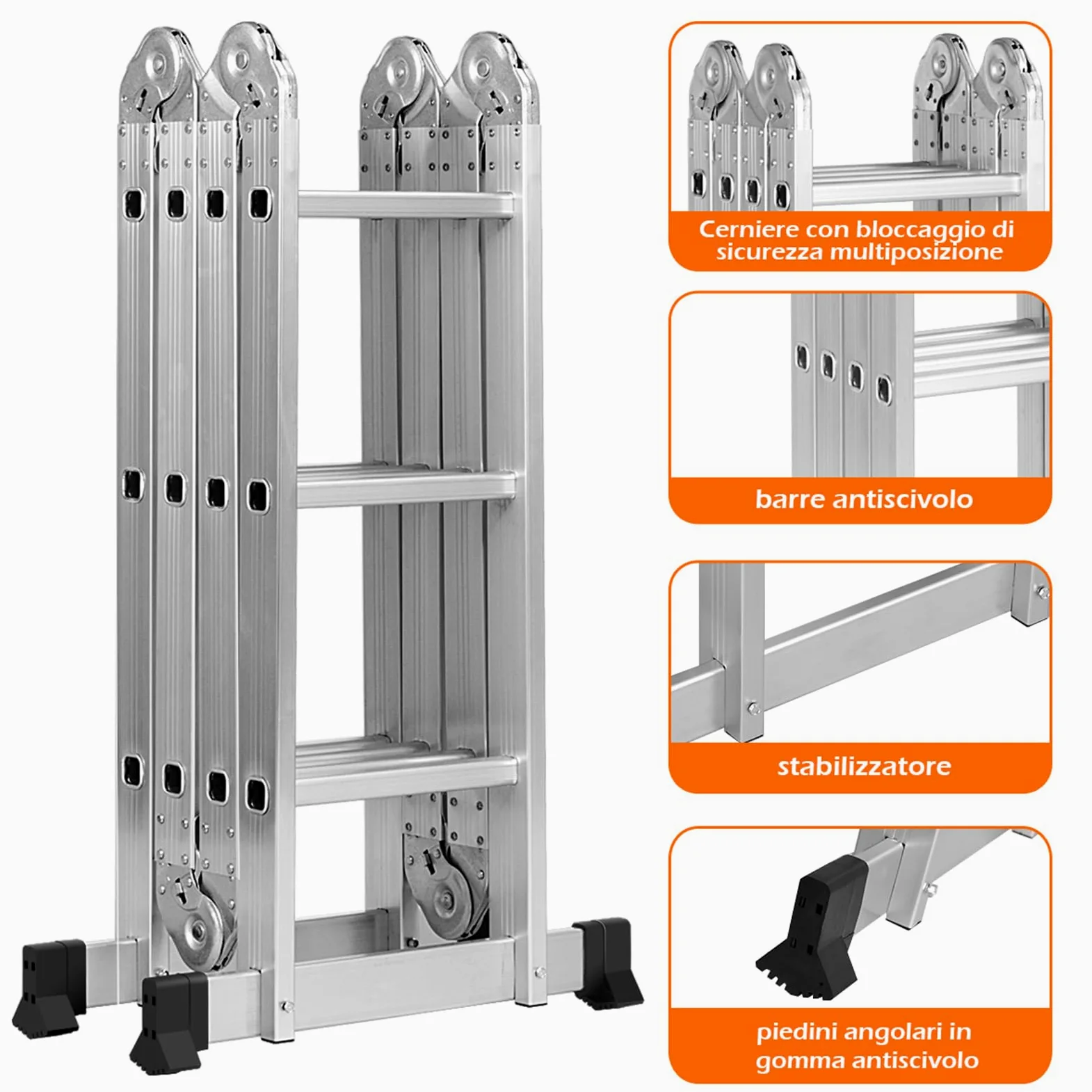 COSTWAY Scala Pieghevole Multiuso, Scala Estensibile con Struttura in Alluminio, Facile da Conservare, Piccola Scala per Uso Interno ed Esterno