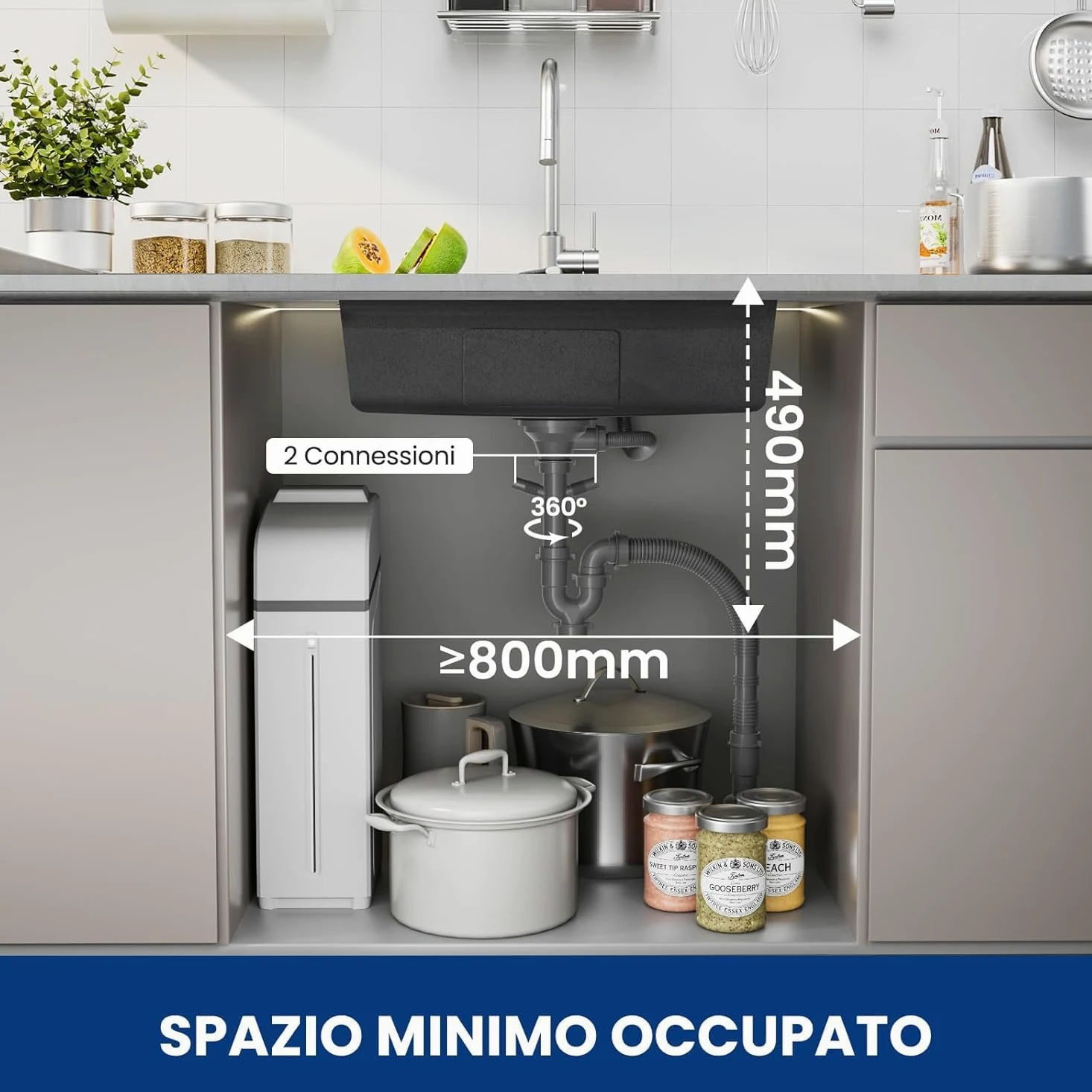 CECIPA 70x45 cm Lavello Cucina con Arco Rubinetto Cucina Estraibile, Lavandino Cucina 1 Vasca in Acciaio Inox con cestello scolapiatti, per Mobile da 70cm