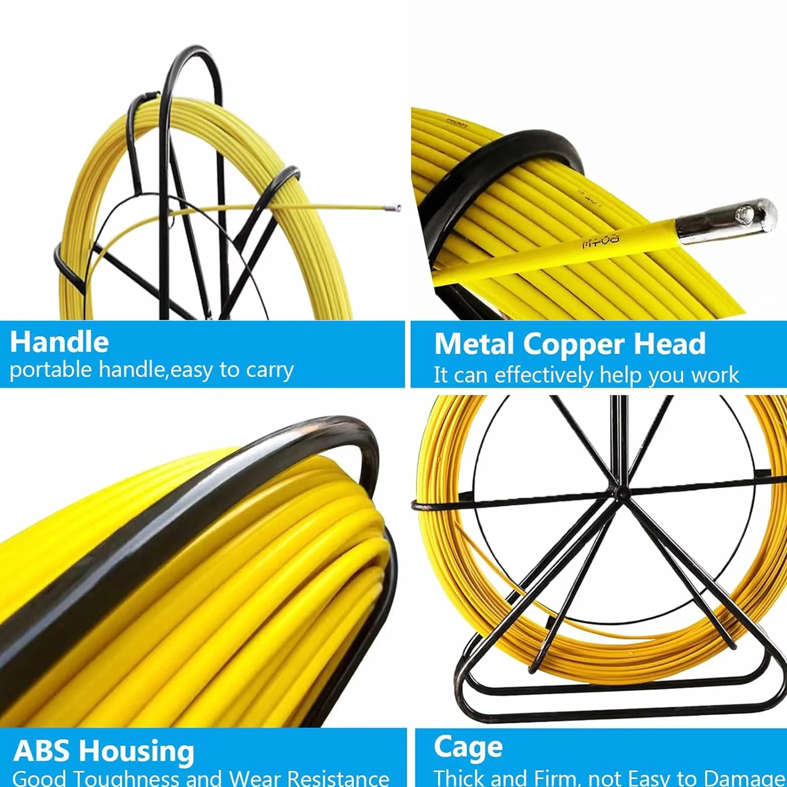 6mm x 100m Sonda Passacavi in Fibra di Vetro, Strumento per l'Installazione di Cavi Elettrici in Fibra di Vetro, Infilatore per Cavi per Condutture