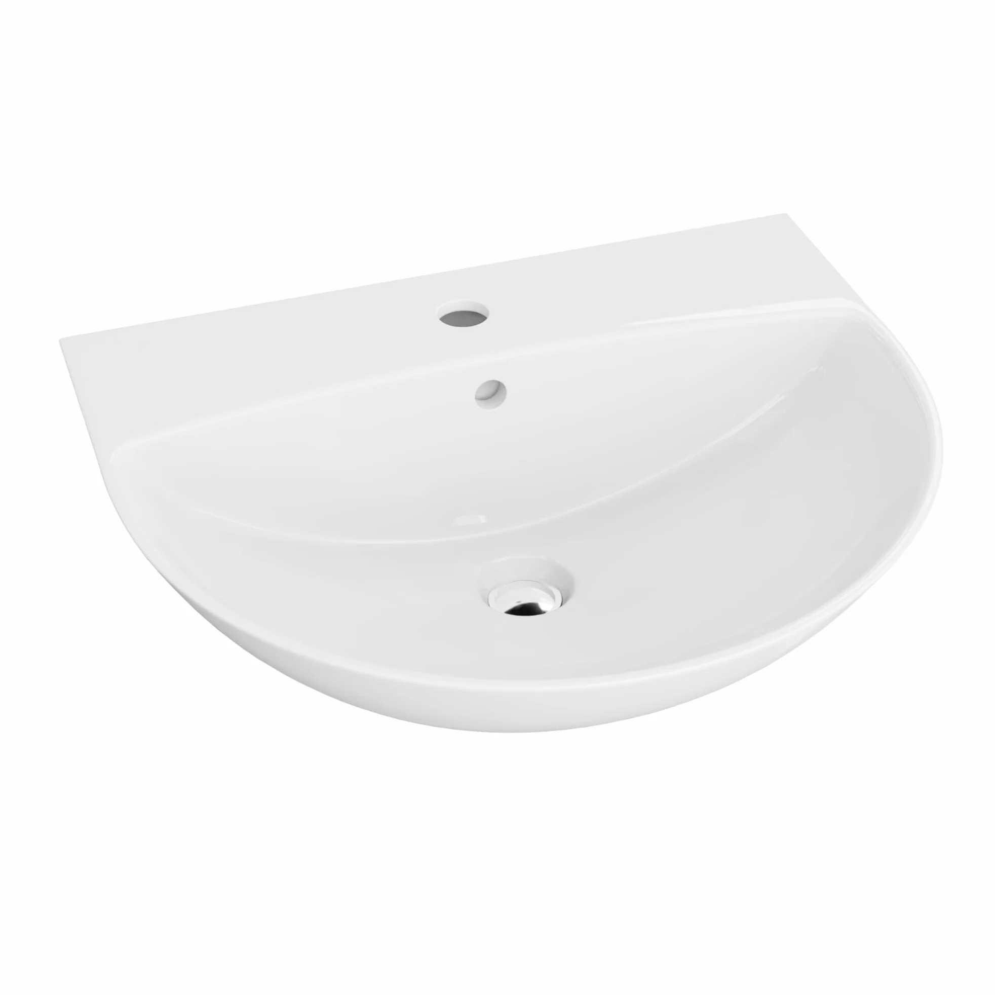 LAVITA Lavabo sospeso Corel, lavabo sospeso, lavabo rotondo, lavabo con troppopieno e foro per rubinetto, ceramica di alta qualità, bagno, 56 x 47 x 19 cm, bianco lucido