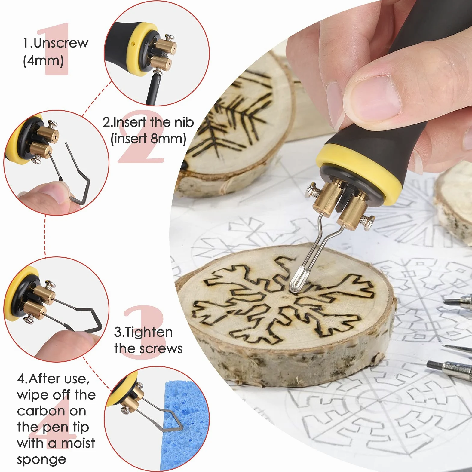 Aomdom Pirografo per Legno 60W Macchina per pirografia Kit professionale per pirografia 0°C a 850°C Display Digitale mit 2 Penne 23 Teste di Penna per principianti e adulti