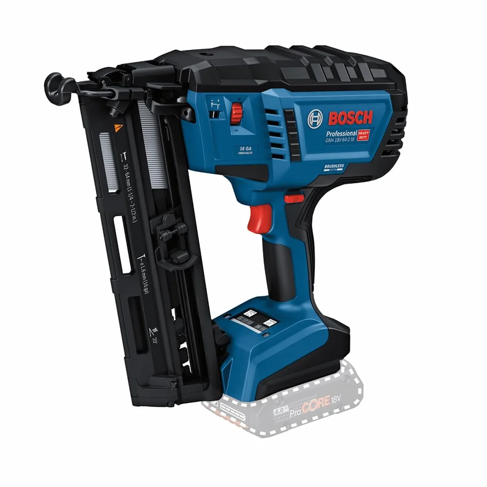 Bosch Professional 18V System Chiodatrice legno GNH 18V-64-2 M (azion.sing./a contatto,idonea per i seguenti chiodi: 32–64 mm, 16 GA (1,6 mm) e angolo caricatore da 20°, senza batt./caricabatt.)