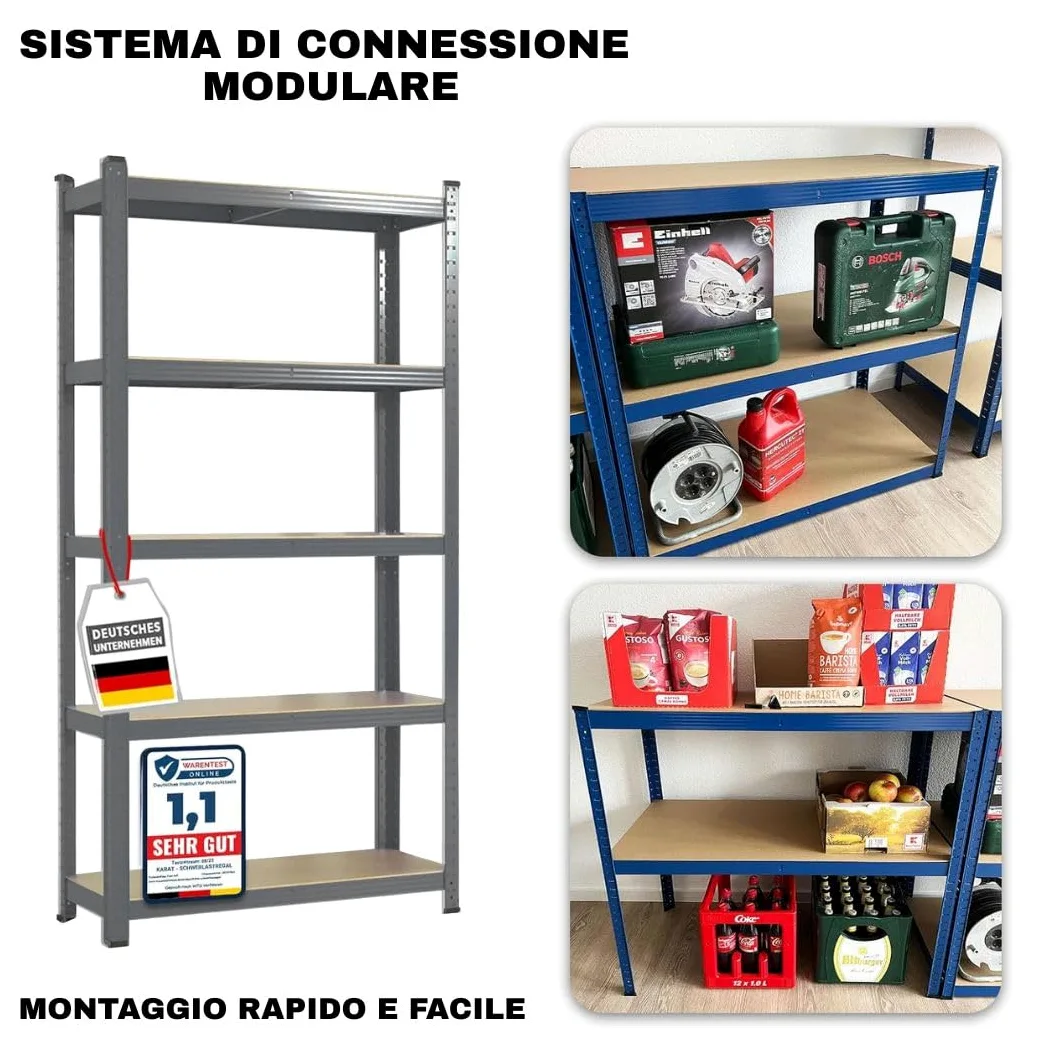 etm Scaffalatura per carichi pesanti, garage, cantina, officina, scaffalatura per magazzino, cantina, elevata portata e ripiani regolabili (grigio antracite, 180 x 120 x 45 cm)