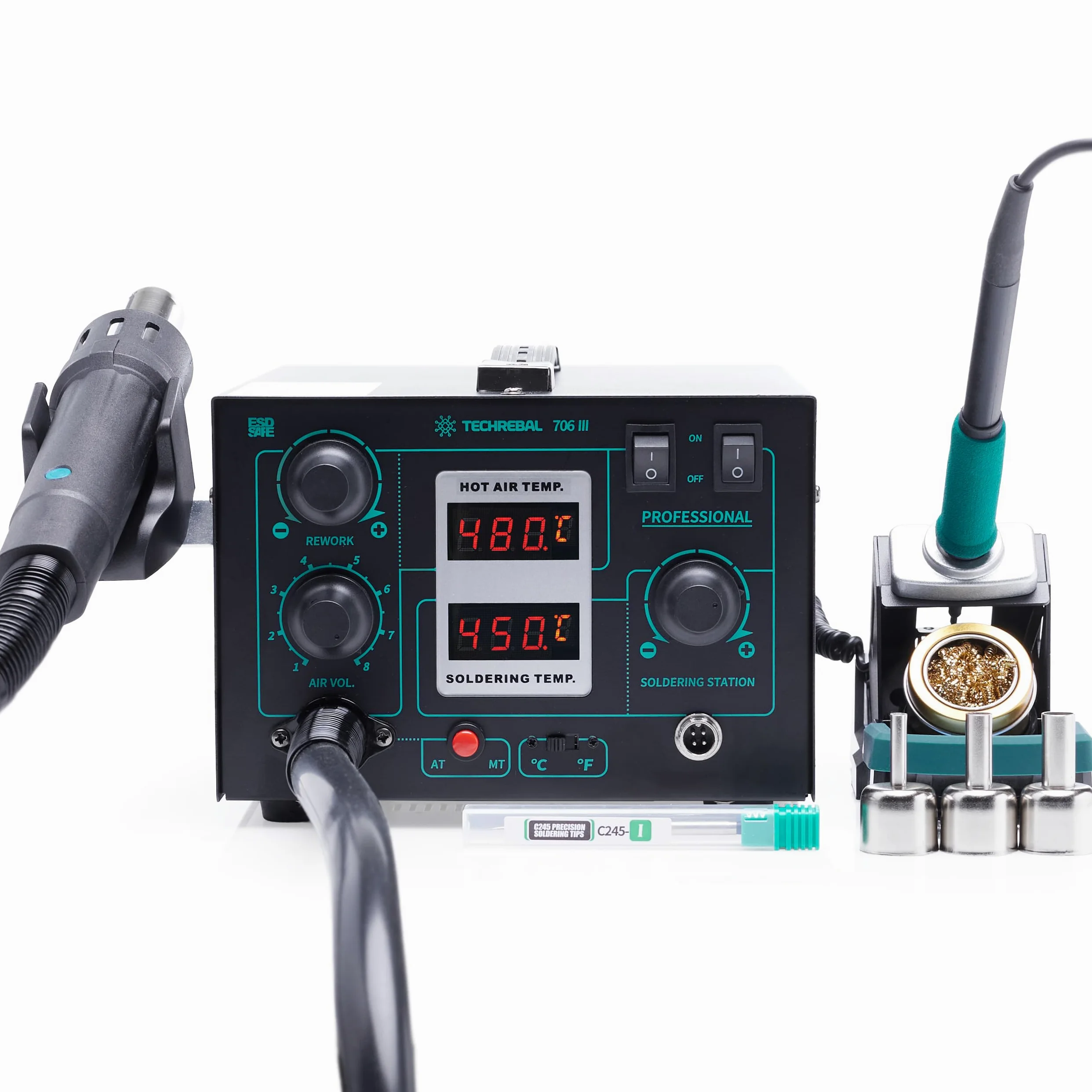Stazione Saldante 2in1 Techrebal 706 III Ad Aria Calda Con Punte C245 720W