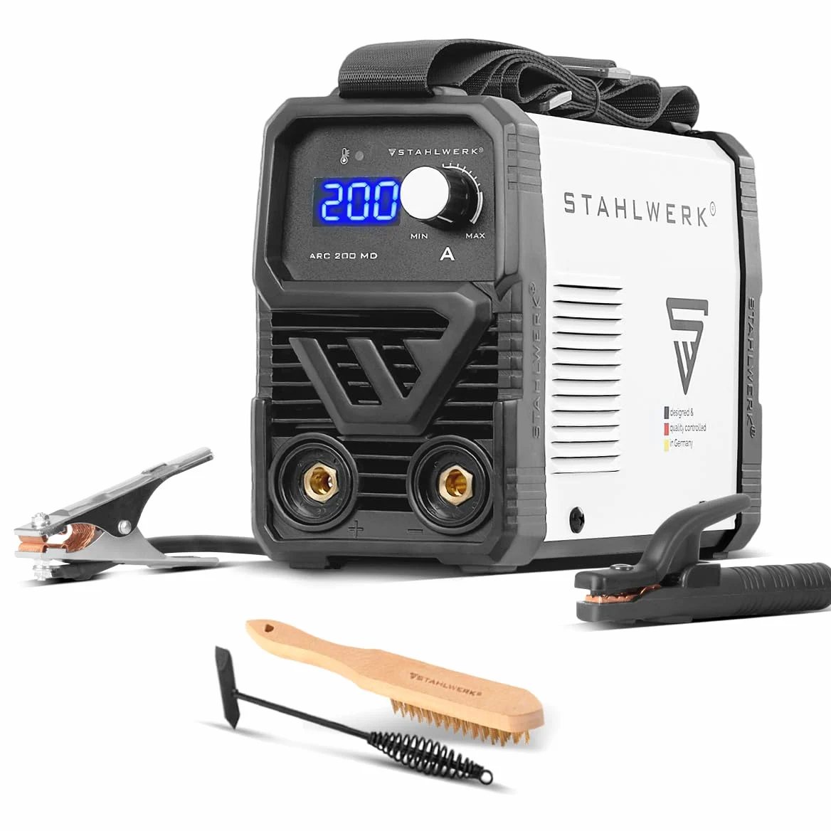STAHLWERK Saldatrice ad elettrodo ARC 200 MD – MMA & Lift-TIG (DC) fino a 200 A, uso flessibile senza gas, compatta & leggera 3,4 kg, Smart Cooling, Hotstart automatico