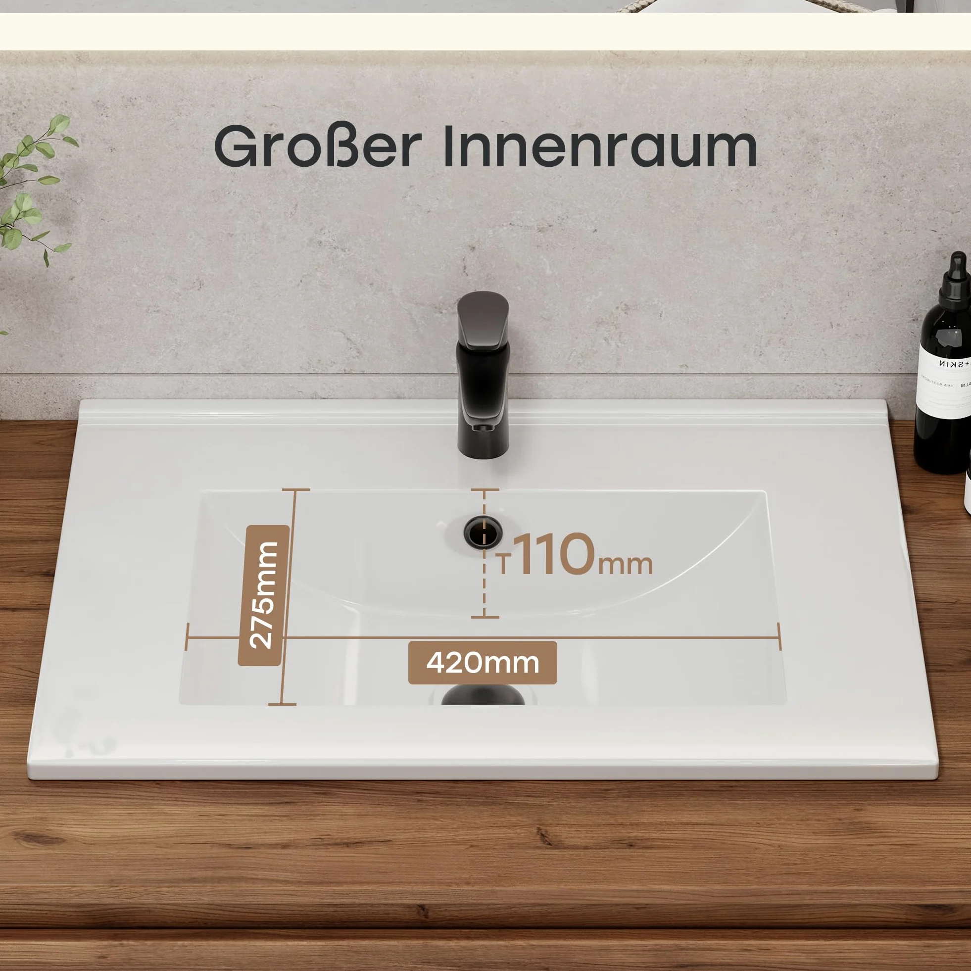 HOROW Lavabo da incasso angolare, lavabo in ceramica da 60 cm di larghezza - Bianco, lavabo soprapiano per mobile sotto, con troppopieno - Ideale per WC per gli ospiti e piccoli bagni
