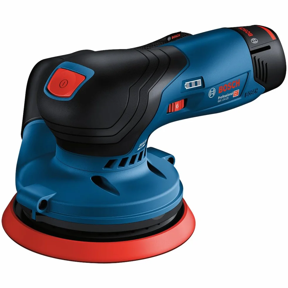 Bosch Professional 12V System Levigatrice rotoorbitale a batteria GEX 12V-125 (incl. platorello (125 mm), 1 foglio abrasivo, sacchetto raccoglipolvere, senza batteria/caricabatteria)
