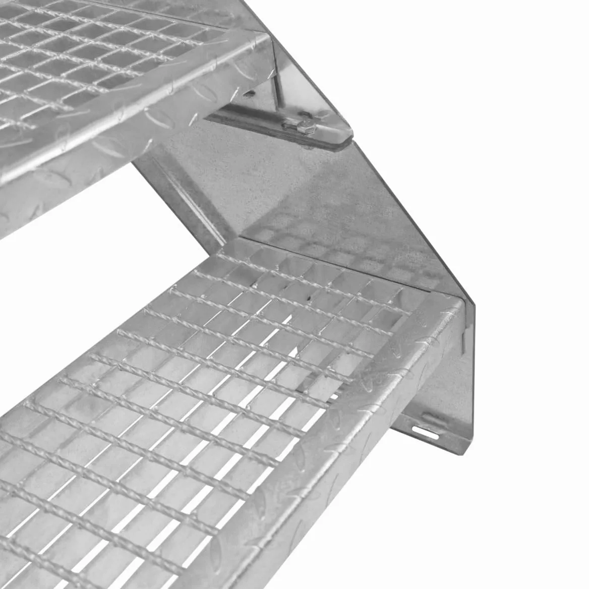 Scala in metallo a 8 livelli regolabile in altezza 90 cm di larghezza Acciaio zincato argento 8 gradini regolabili Griglia resistente alle intemperie Spessore asta 5 mm Kit di fissaggio GRATUITO