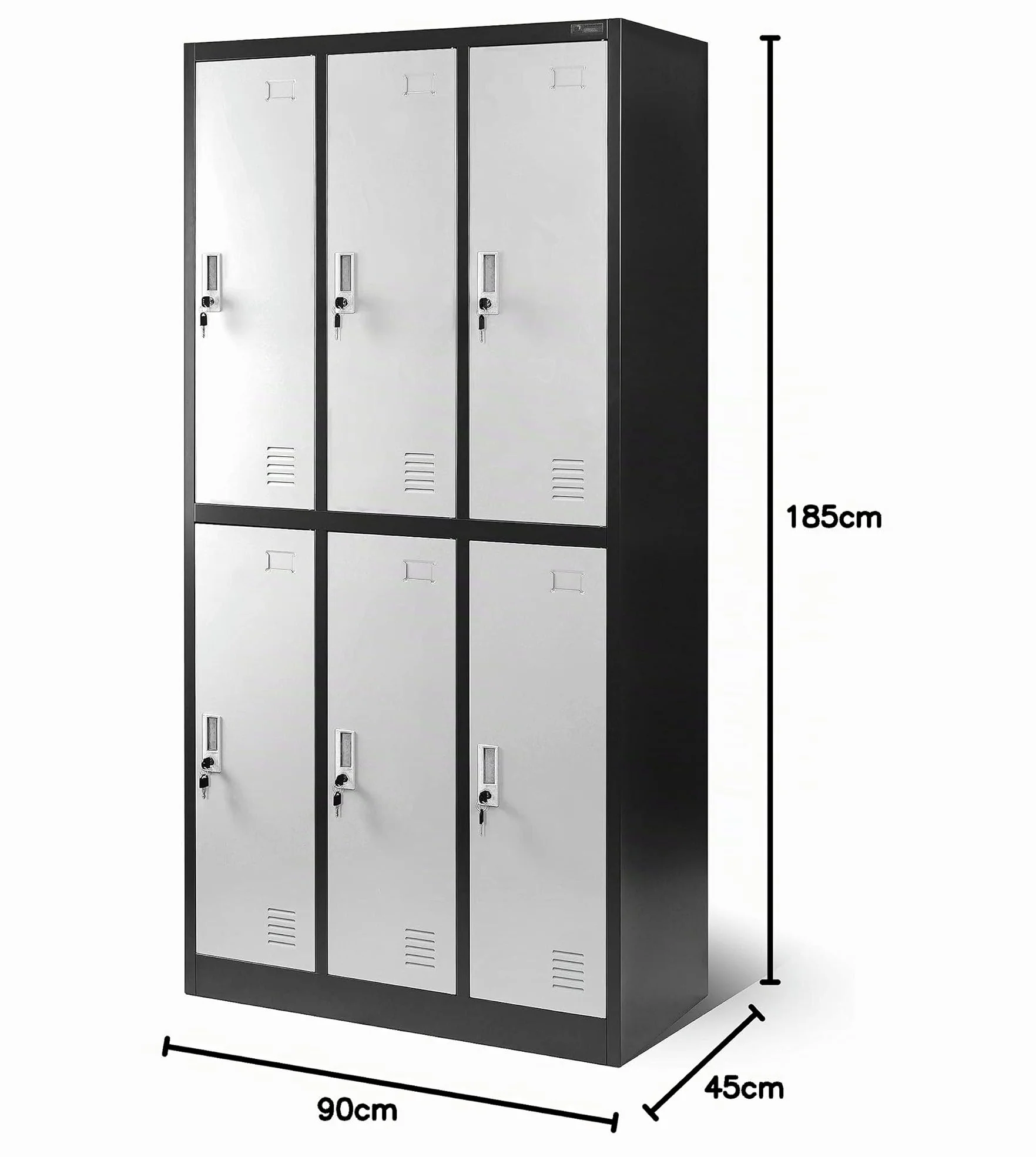 Jan Nowak Armadietto spogliatoio Armadio metallico con 6 Scomparti Fessure di ventilazione Rivestimento in polvere 185 cm x 90 cm x 45 cm (Antracite-Bianco)