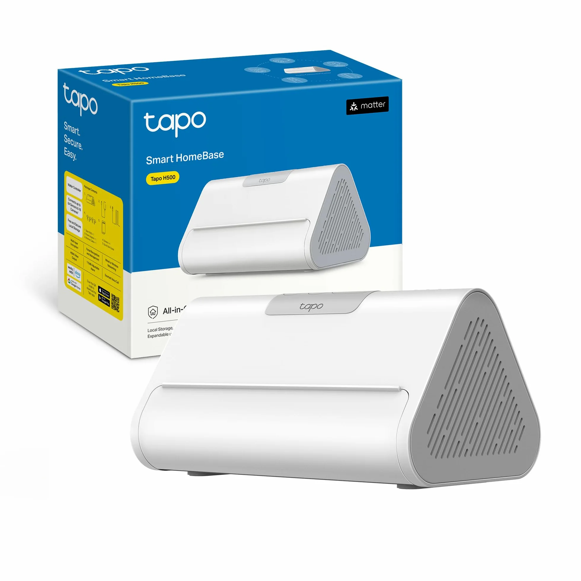 Tapo H500 Smart HomeBase, Connetti 16 Telecamere e 64 Sensori, Archiviazione Locale 16GB Integrato+16TB Espandibile HDD/SSD, Senza Canone Mensile, Rilevamento AI Avanzato, Output HDMI