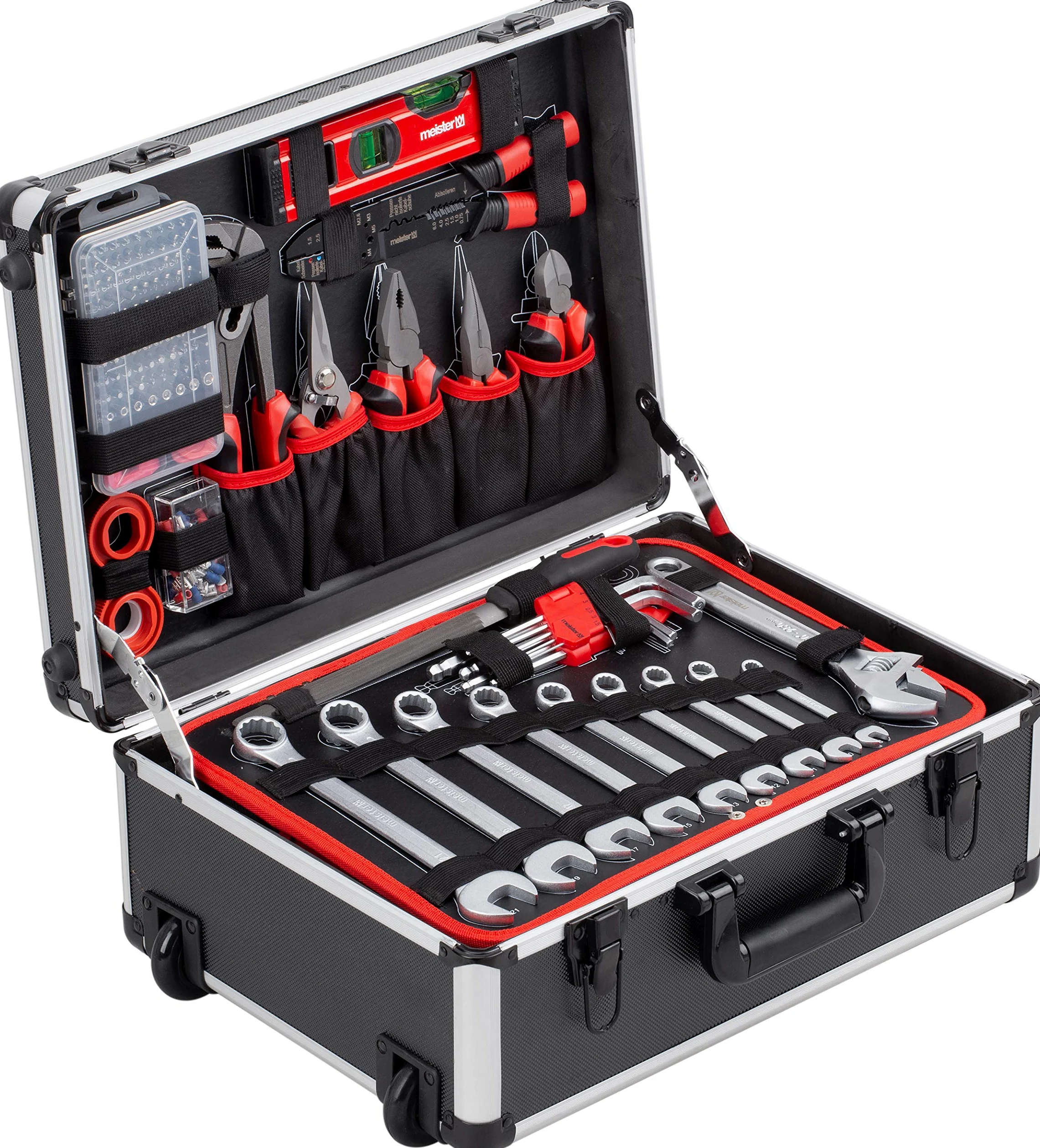 Meister Trolley attrezzi 238 pezzi - Set utensili - Ruote, manico telescopico / Valigetta attrezzi completa / Cassetta su ruote / Scatola utensili professionale / 8971480