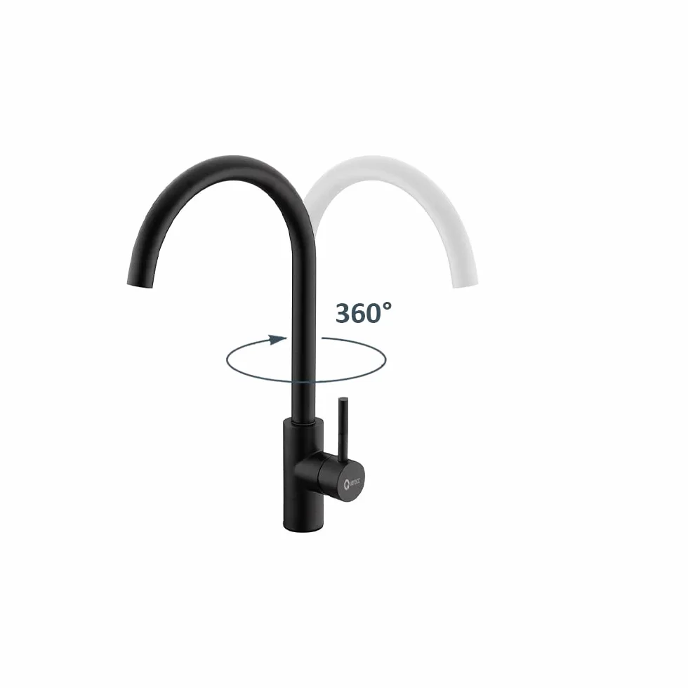 Set Lavello Prime 116 116×50 Nero Granito e Miscelatore First Monocomando Canna Girevole Nero Quareco