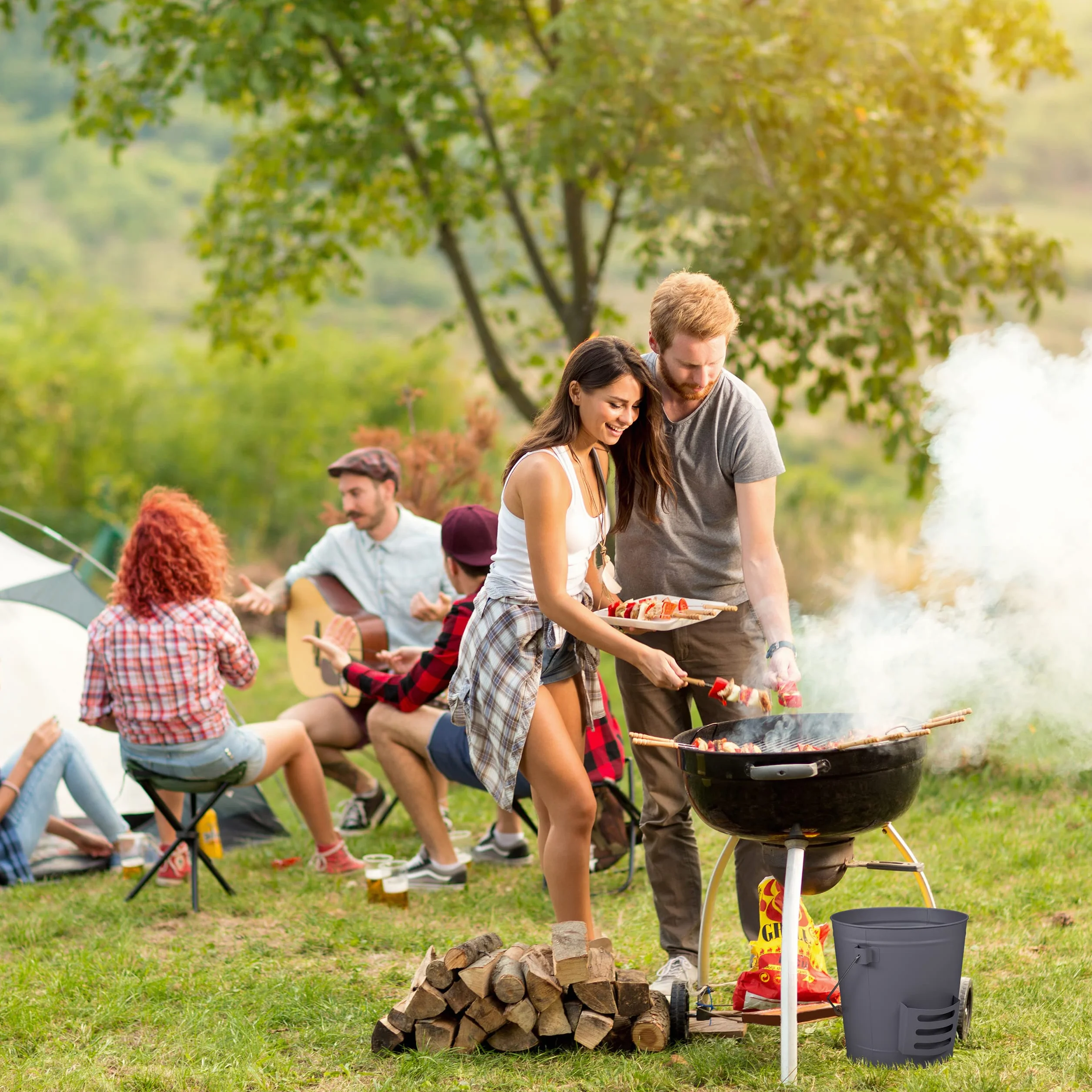 Relaxdays Secchio Portacenere per Camino 19 L, Contenitore per Cenere, Carbonella con Manico Coperchio e Paletta, Grigio