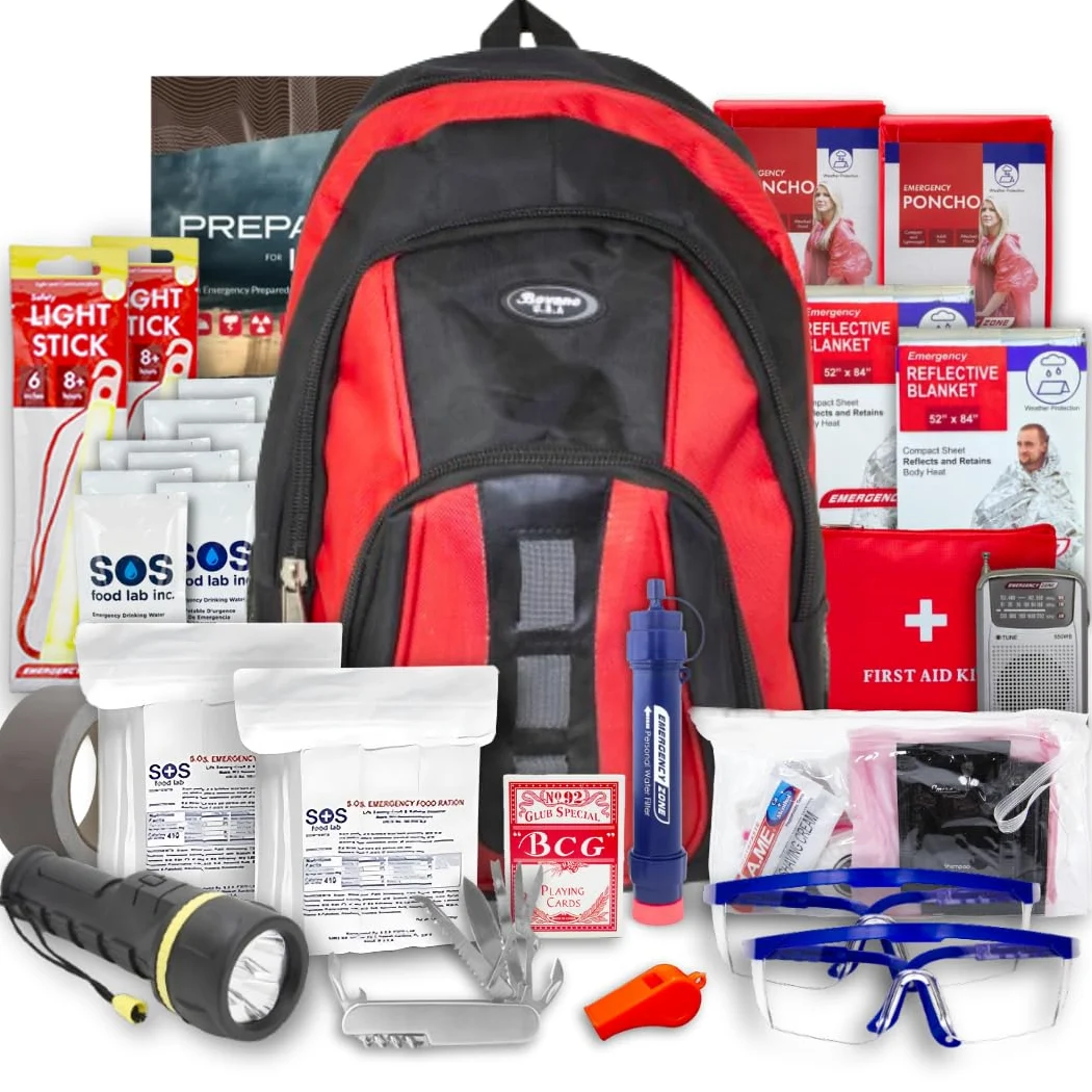 Essentials Kit di sopravvivenza completo Deluxe per 2 e 4 persone, Bug-Out-Bag, kit di emergenza per incendi, uragani e altri disastri naturali