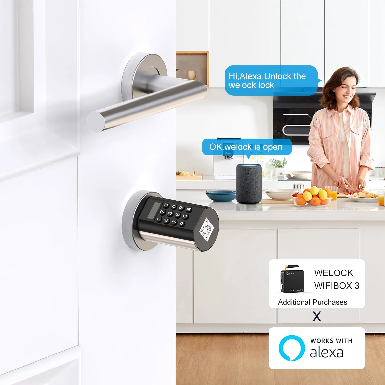 WELOCK Serratura Smart PCB72 con Password,Carte RFID e APP,Serratura Elettronica WiFi,serratura porta blindata livello di impermeabilità IP65,Cilindro 65x30 per porte da 65 a 130mm,Smart lock