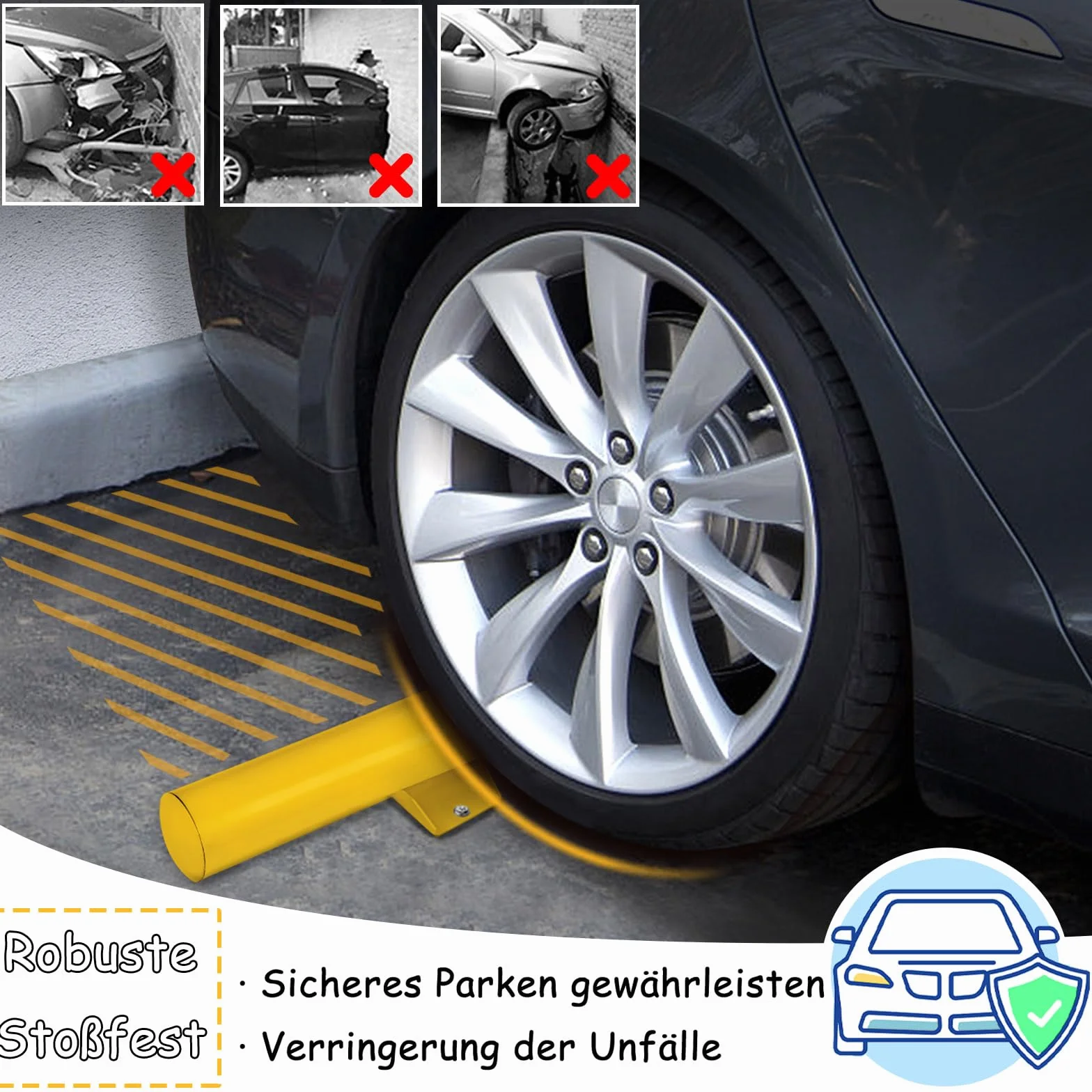 NAIZY Fermaruota 2 Pezzi in Metallo Limitatore di Parcheggio 180x8x9 cm Segnalazione di Parcheggio con Vite di Dilatazione Blocco Parcheggio Nero e Giallo Limitazione Parcheggio Ausilio per il
