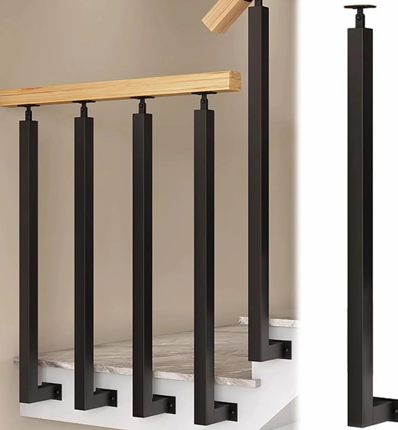 AviiSo Ringhiera per scale Ringhiere per scale a montaggio laterale, Ringhiera quadrata con mandrini in metallo con Kit Completo e Viteria, Colonna della ringhiera per terrazza, gradini, giardino, sca