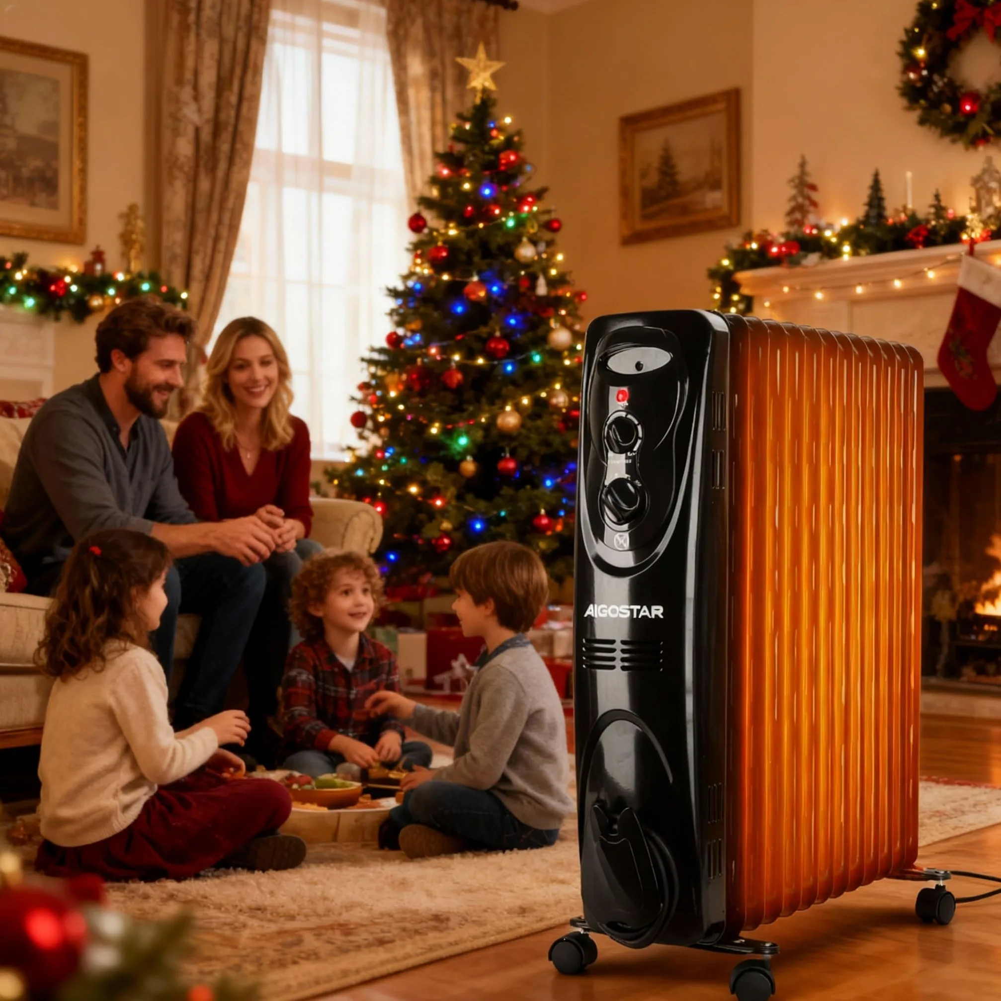 Aigostar Black Forest - Radiatore ad Olio 2500W, 13 Elementi Riscaldatore Elettrico Portatile, 3 Livelli di Calore, Termostato e Spegnimento Automatico di Sicurezza, Silenzioso, 55mq
