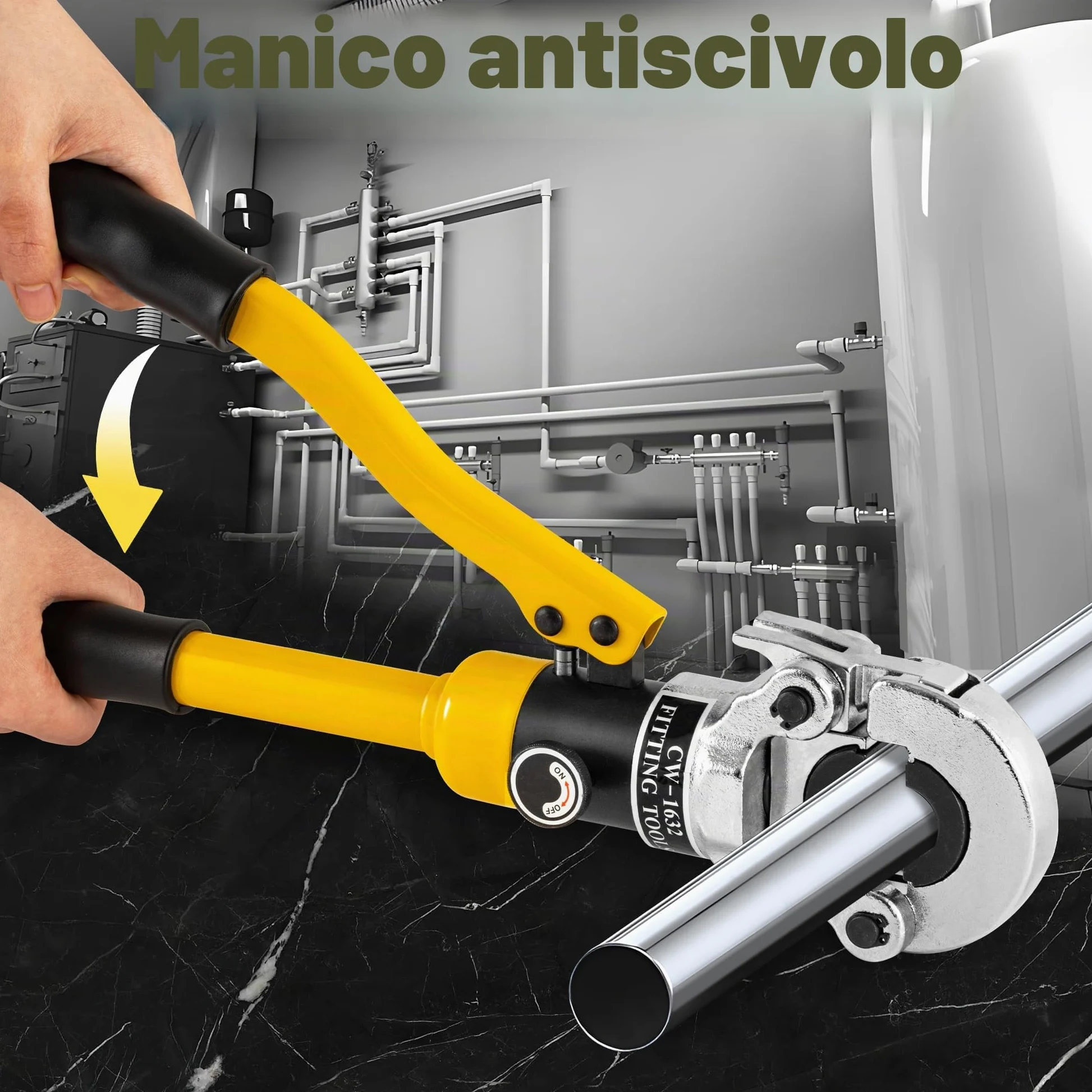 CGOLDENWALL Crimpatrice Idraulica Tubi Multistrato, con Stampi TH16 20 26 32 mm², Uscita 16T, con Testa di Crimpaggio Girevole a 360°, per Tubi in Rame/Alluminio Plastica/Pex/PB