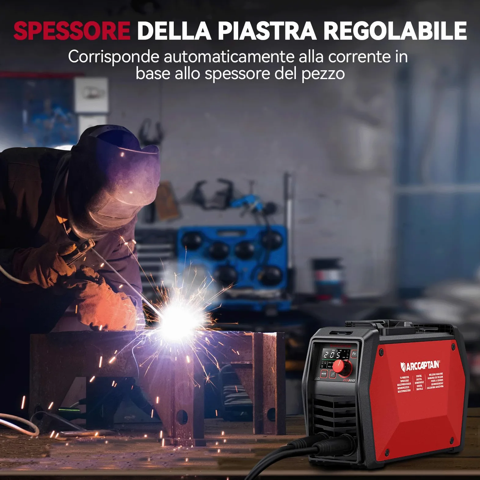 ARCCAPTAIN Saldatrice Elettrodo iControl ARC205 Pro [Controllo APP] 205Amp ARC/Lift TIG saldatrice, display a LED, IGBT Inverter 230V MMA saldatore con avvio a caldo, forza d'arco, e Anti-Stick