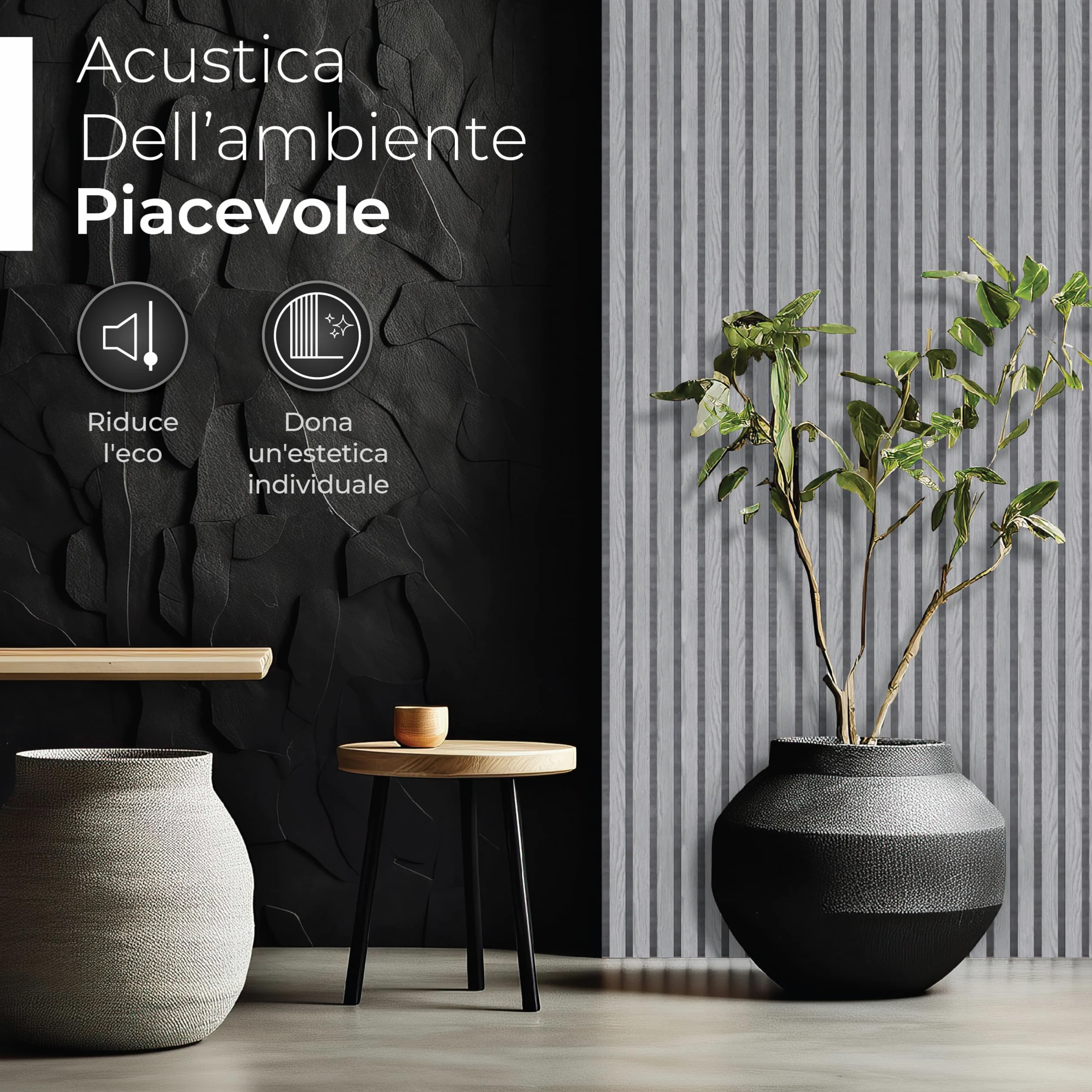 Pannelli Acustici In Legno, 2 Pezzi Da 120x60 cm (= 1,44m²) - Feutre Acustico (Grigio) & Placcatura In Legno Vero (Pera) - Rivestimento Murale 3D, Isolamento Acustico