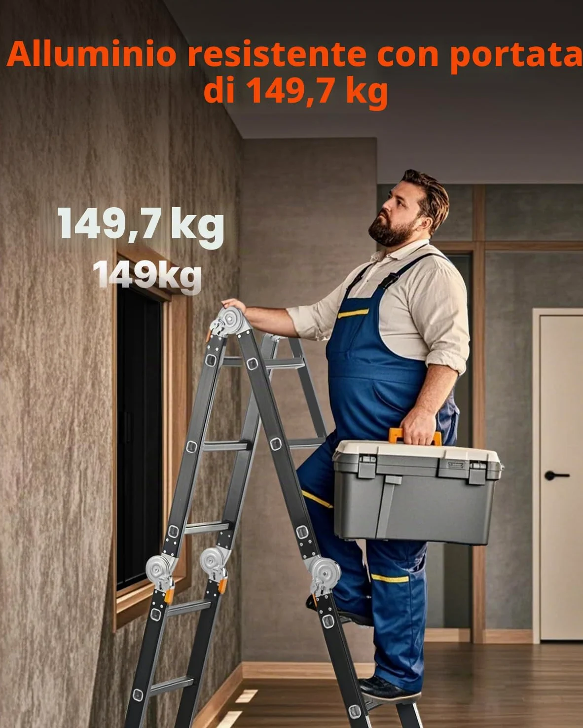 VEVOR Scala Pieghevole Multiuso, Scala a Pioli Estensibile Alta, Struttura a A con 3 Gradini e Scala Telescopica per Ponteggi, Altezza 3,7 m, Scala per Impieghi Gravosi, Capacità 149,7 kg per Casa