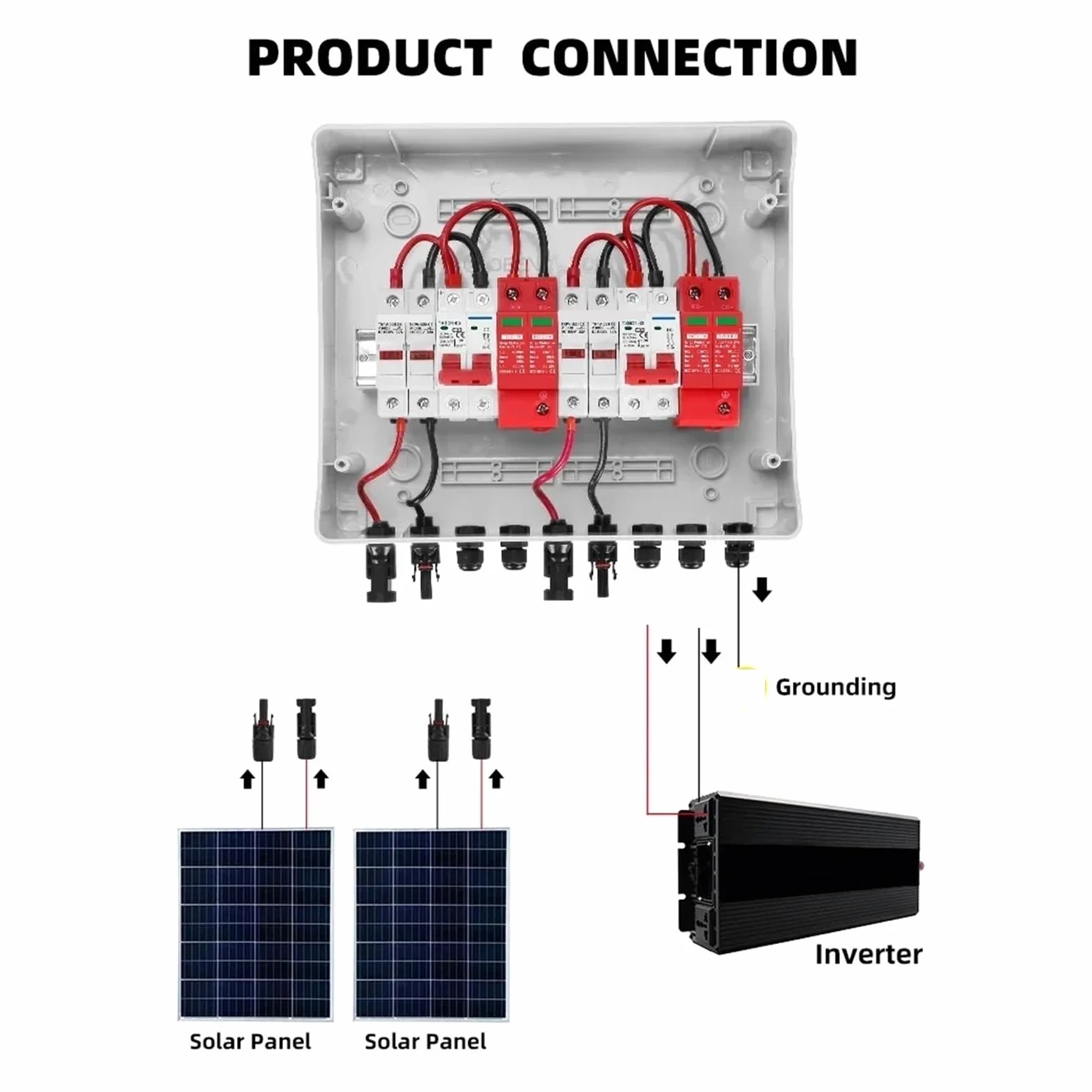 Quadro combinatore fotovoltaico solare FV Protezione da sovratensioni e fulmini 2 stringhe di ingresso uscita DC 600 V Fusibile MCB SPD leisurely(25A DC MCB)