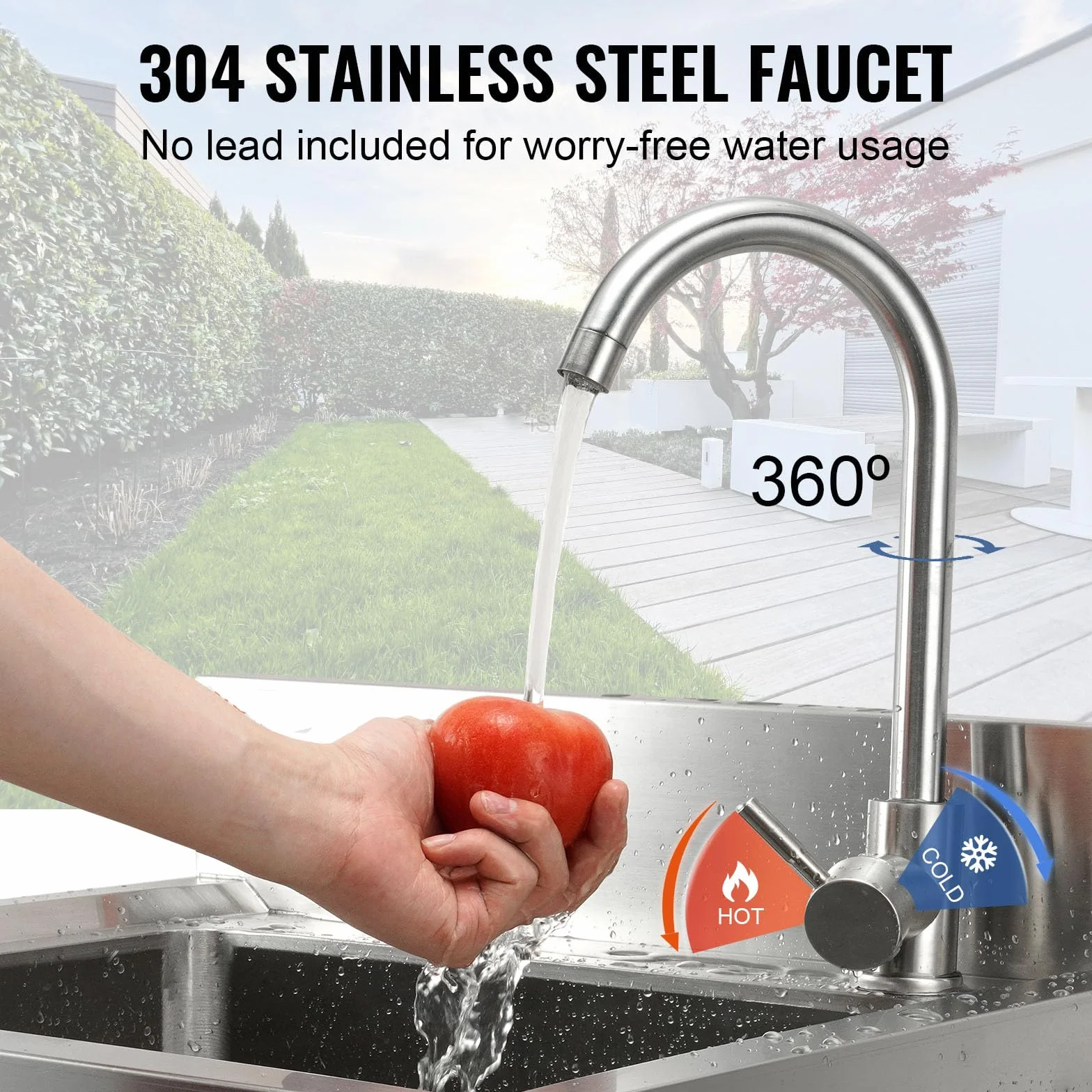 VEVOR Lavello multiuso in acciaio inox, lavello con rubinetto e gambe, lavelli commerciali a vasca singola 16 x 13 x 8,7 pollici per garage, ristorante, cucina, lavanderia