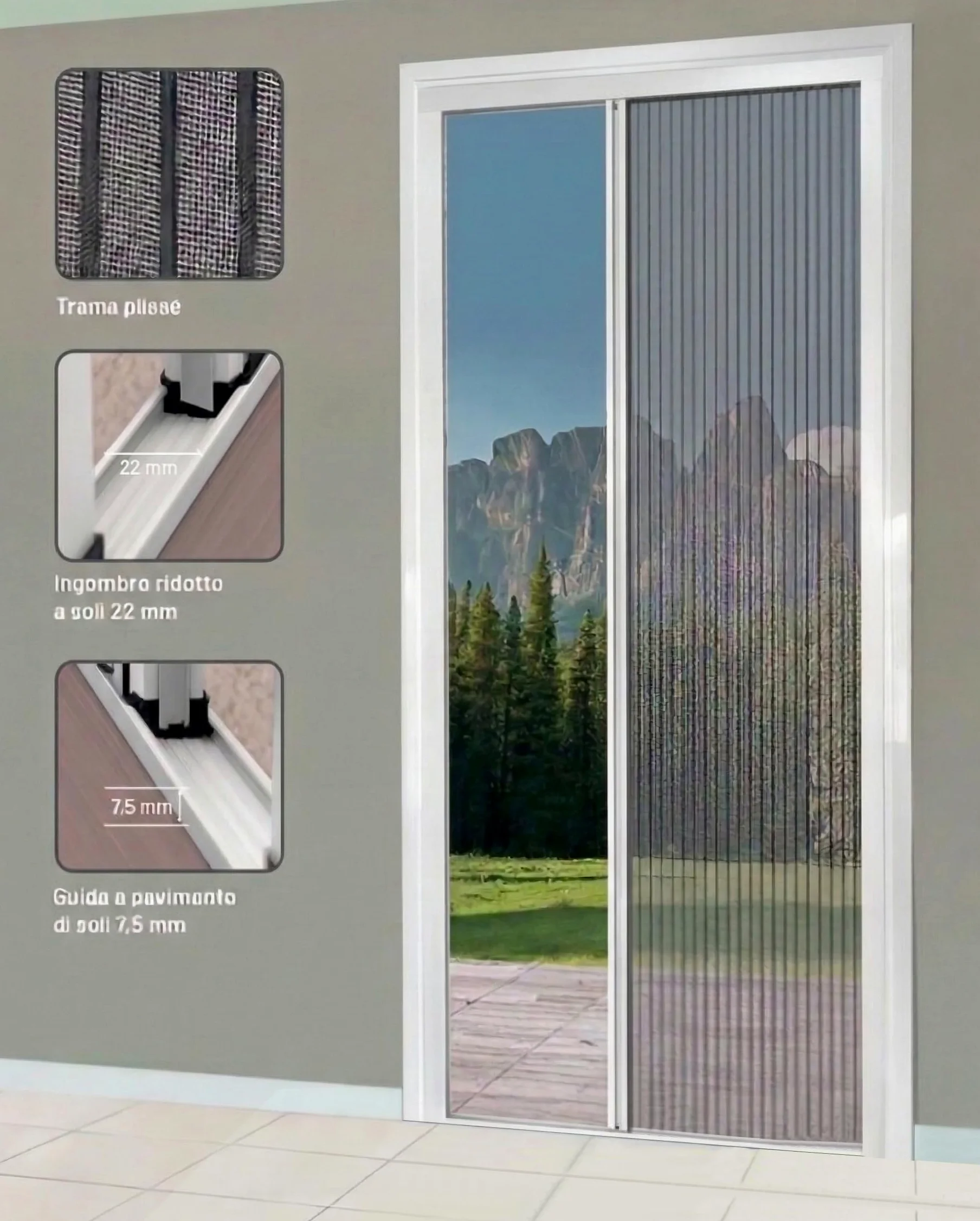 Zanzariera Plissettata Porta Finestra 120x240 cm diversi colori (Bianco)