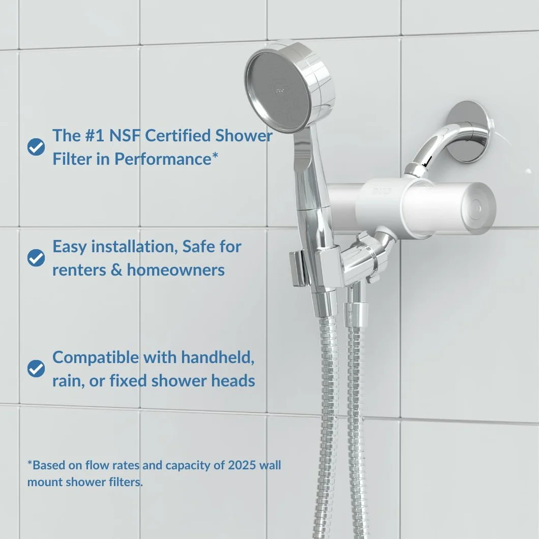 Weddell Duo Shower Filter - Filtro doccia certificato NSF, filtro ai carboni attivi ad alta pressione, rimuove cloro, PFAS e microplastiche, clinicamente testato per pelle e capelli più sani