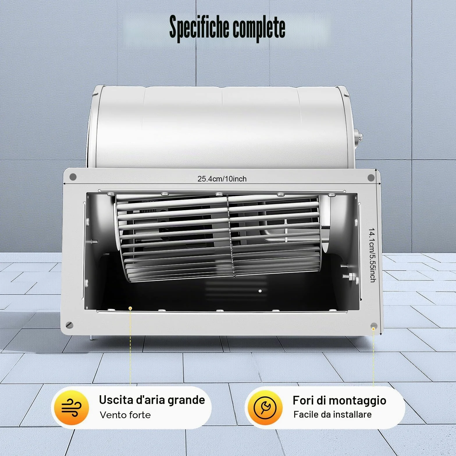 Ventilatore centrifugo Ventola radiale industriale 150W 220V, 60 dB,1300rpm, 840 m³/h, per ventilazione, raffreddamento essiccazione di fabbriche ed edifici Bocchetta 230x99mm
