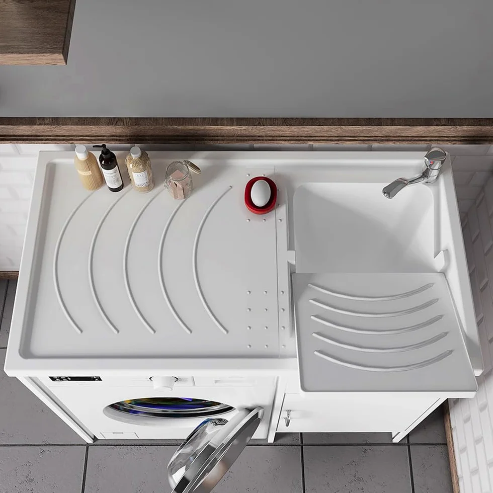 Inbagno Lavatoio e Coprilavatrice con Mobile in PVC 109x60x85 cm Bianco Vasca Destra