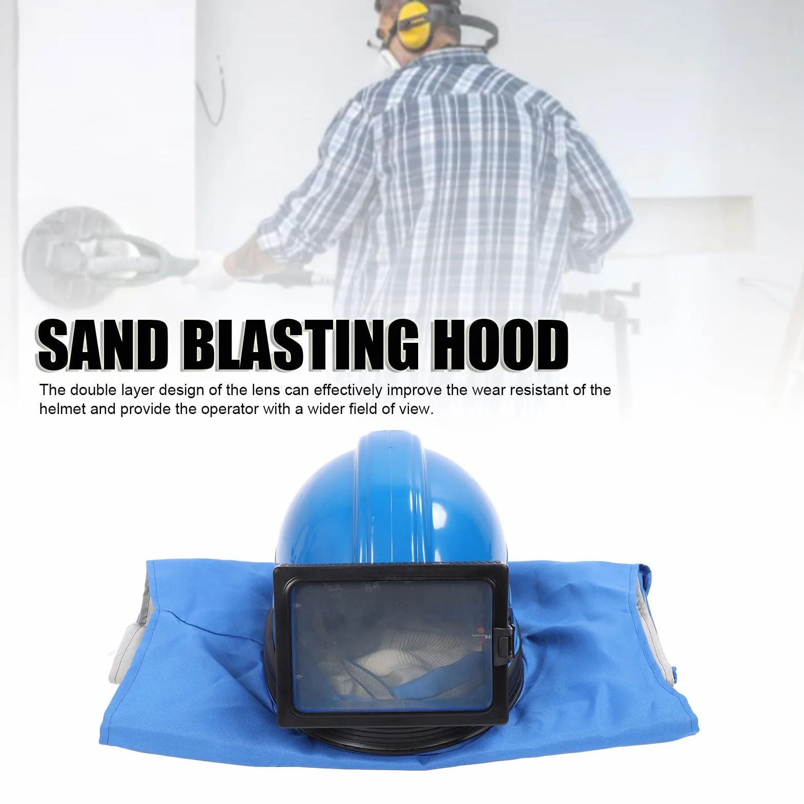 Casco Sabbiatura Professionale con Lenti Regolabili Doppio Strato Flusso Aria per Pittura Taglio Pulizia