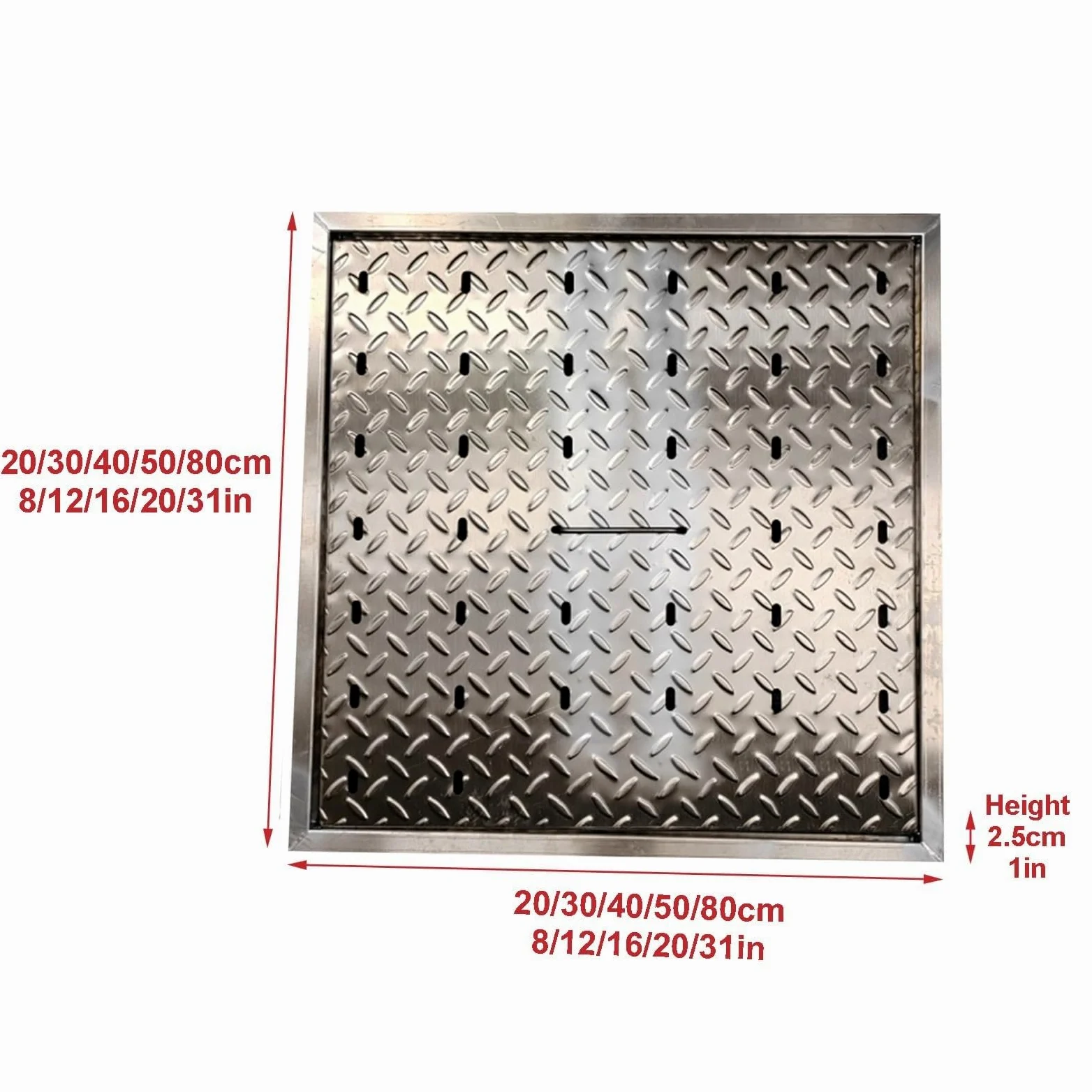 Chiusino Pozzetto in Acciaio Inossidabile Ispessito, Coperchi Pozzetti Settica Rinforzato Antiscivolo, Tombino per Cucina, Vialetto, Cortile(40x40x2.5cm/16x16x1in)