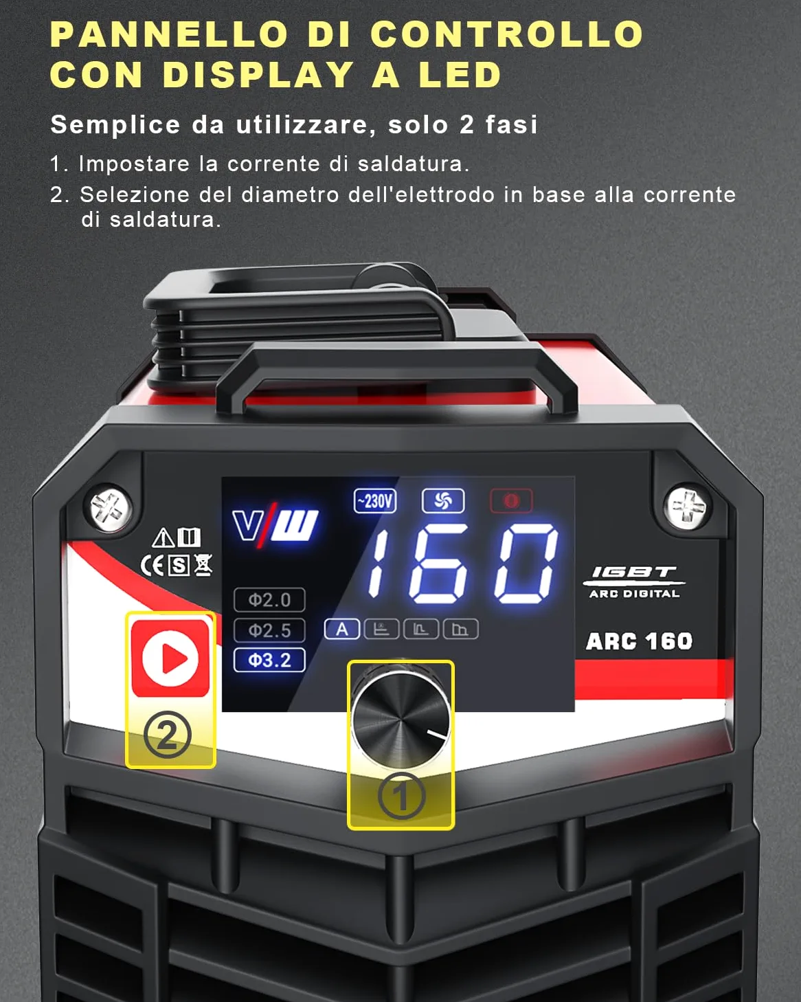 VECTOR WELDING 160A Saldatrice a Elettrodi, MMA/ARC/STICK Inverter Saldatrice, Saldatrice Portatile con IGBT e MCU per Principianti e Professionisti, ARC 160 con Hot Start, Arc Force