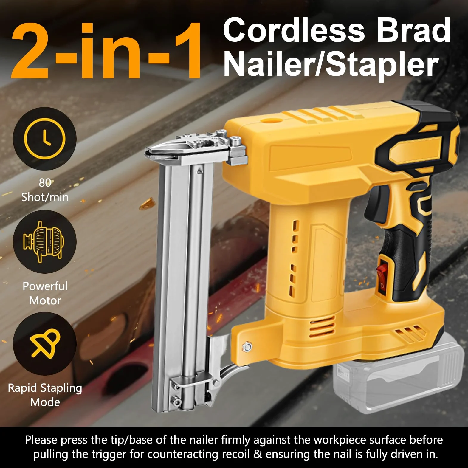 Pistola per unghie senza fili 2 in 1 per batteria DeWalt, chiodatrice elettrica da 18 GA con 1000 graffette per unghie, 2 modalità, 80 colpi/min, per falegnameria, tappezzeria