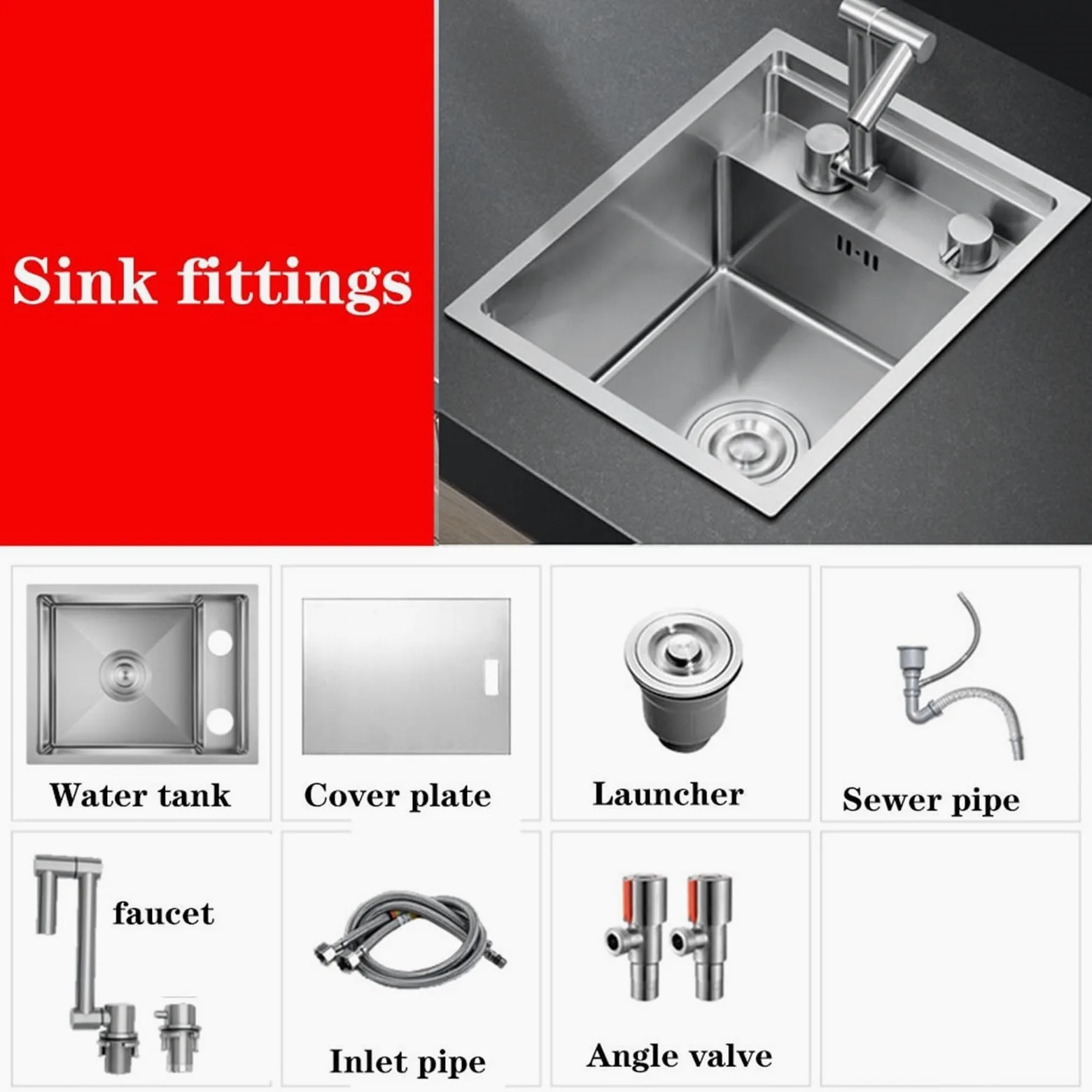 Impianti Lavello da Cucina Invisibile in Acciaio Inossidabile 304 con Piastra di Copertura - Ideale per Piccoli Spazi E Aree Bar, Design Nascosto con Rubinetto Pieghevole Cucina (Color : Silver, S :