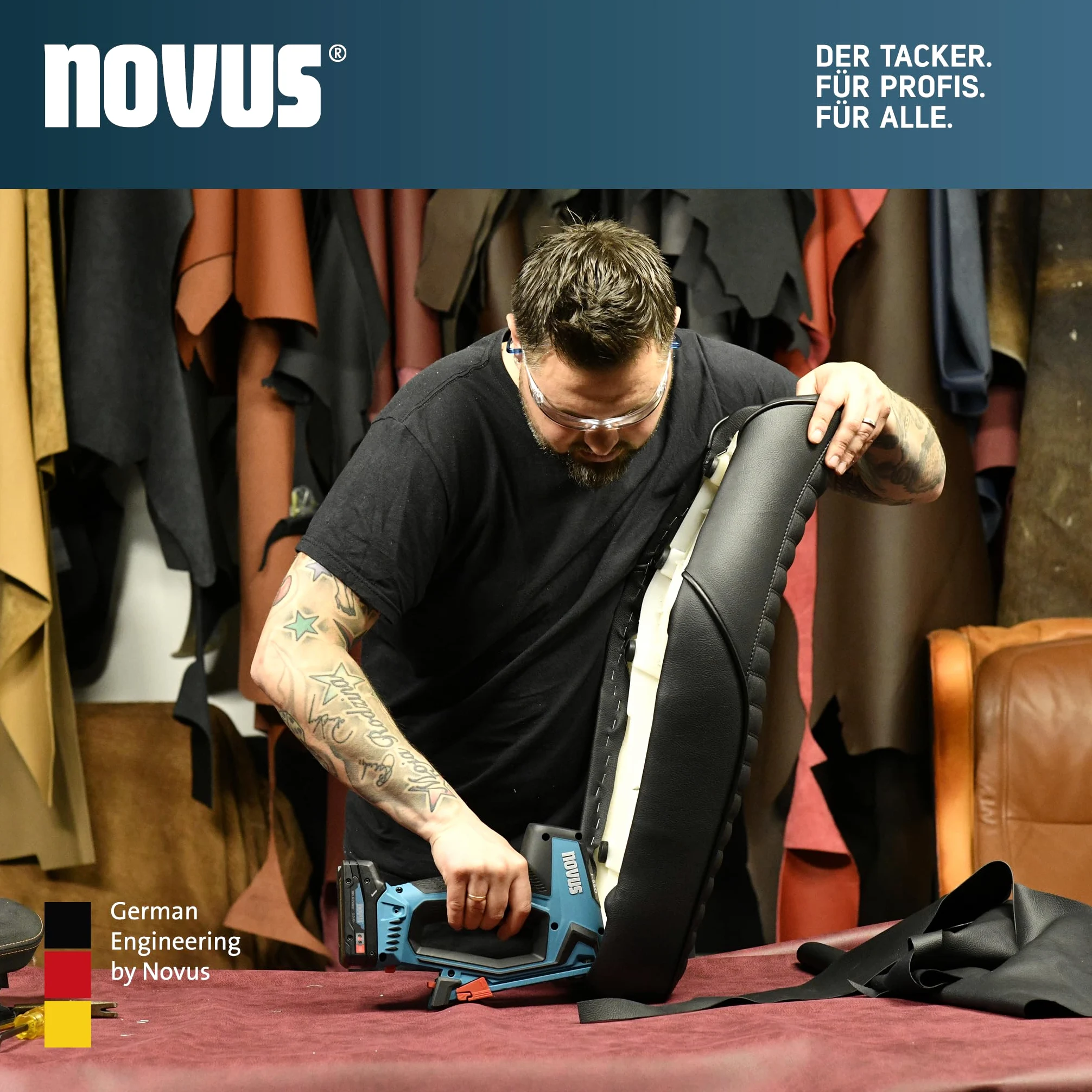 NOVUS TOOLS Set di batterie J-550 + 11.800 morsetti – compatibile con batteria agli ioni di litio CAS da 18 V – senza batteria e caricatore – per clip a filo fine 6 – 14 mm e chiodi 16 mm