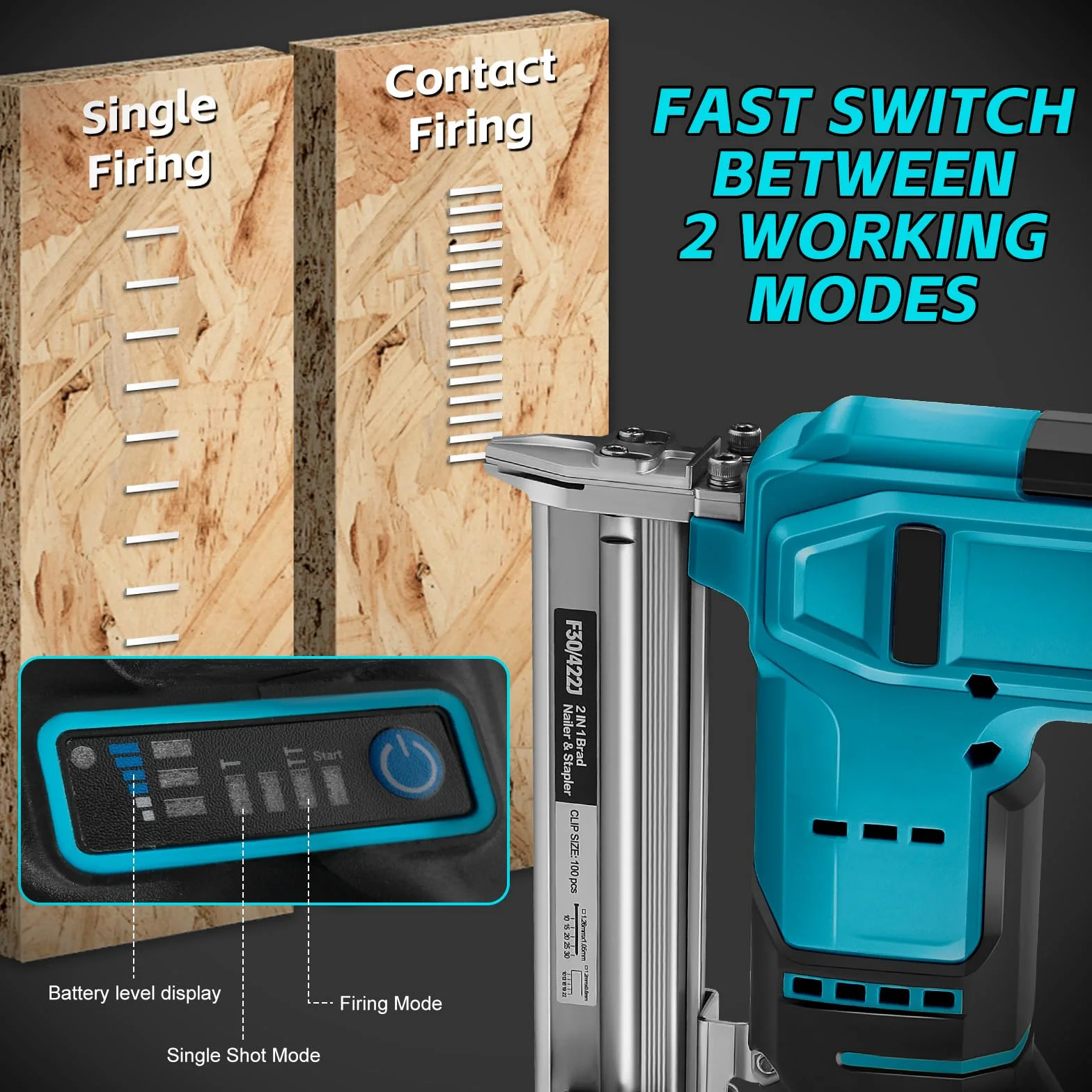 Set di chiodi a batteria 18GA compatibile con Makita 18V 2 in 1, pistola per chiodi/graffettatrice senza spazzole, con 500 chiodi e 500 graffette, per hobbisti, fai da te, lavorazione del legno