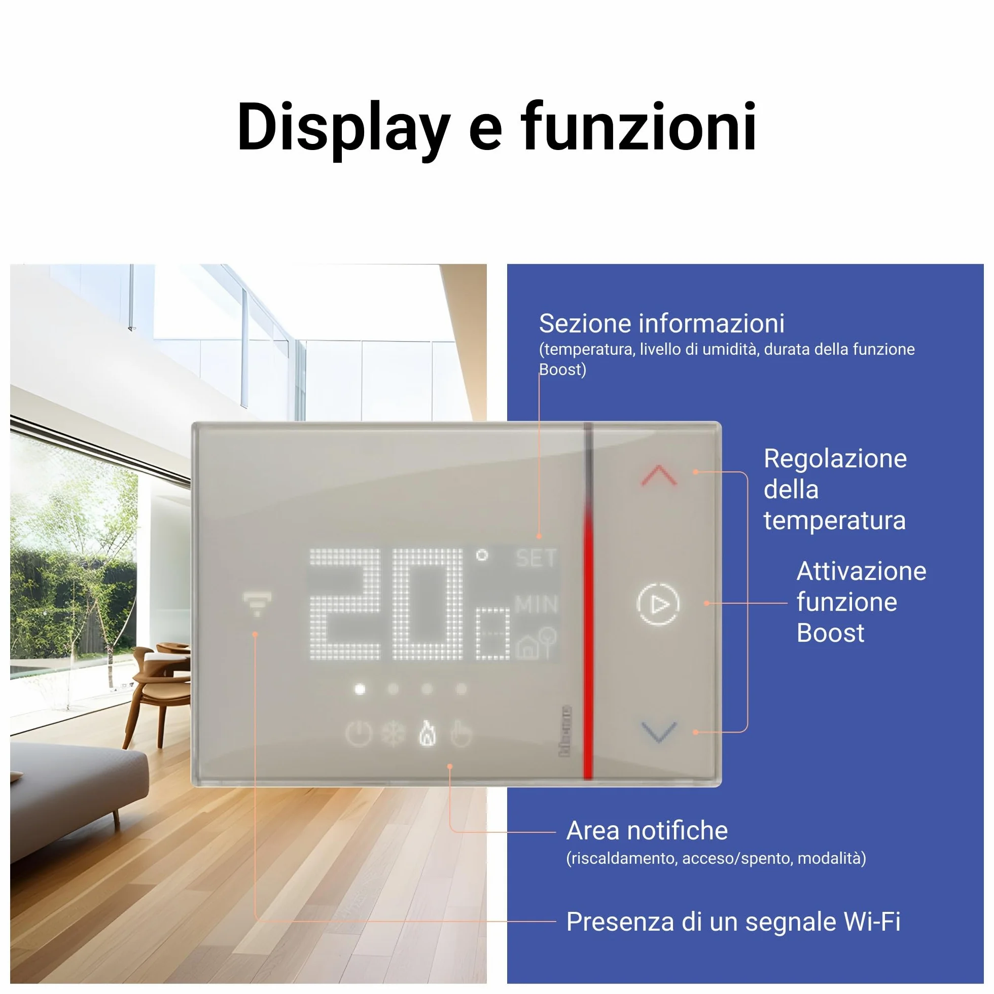 BTICINO SXM8002 Termostato WiFi Smarther2 with Netatmo, Termostato Caldaia da Incasso, Controllo anche da Remoto con App, Alexa, Google Assistant, Apple HomeKit, Programmabile, Risparmio Energetico